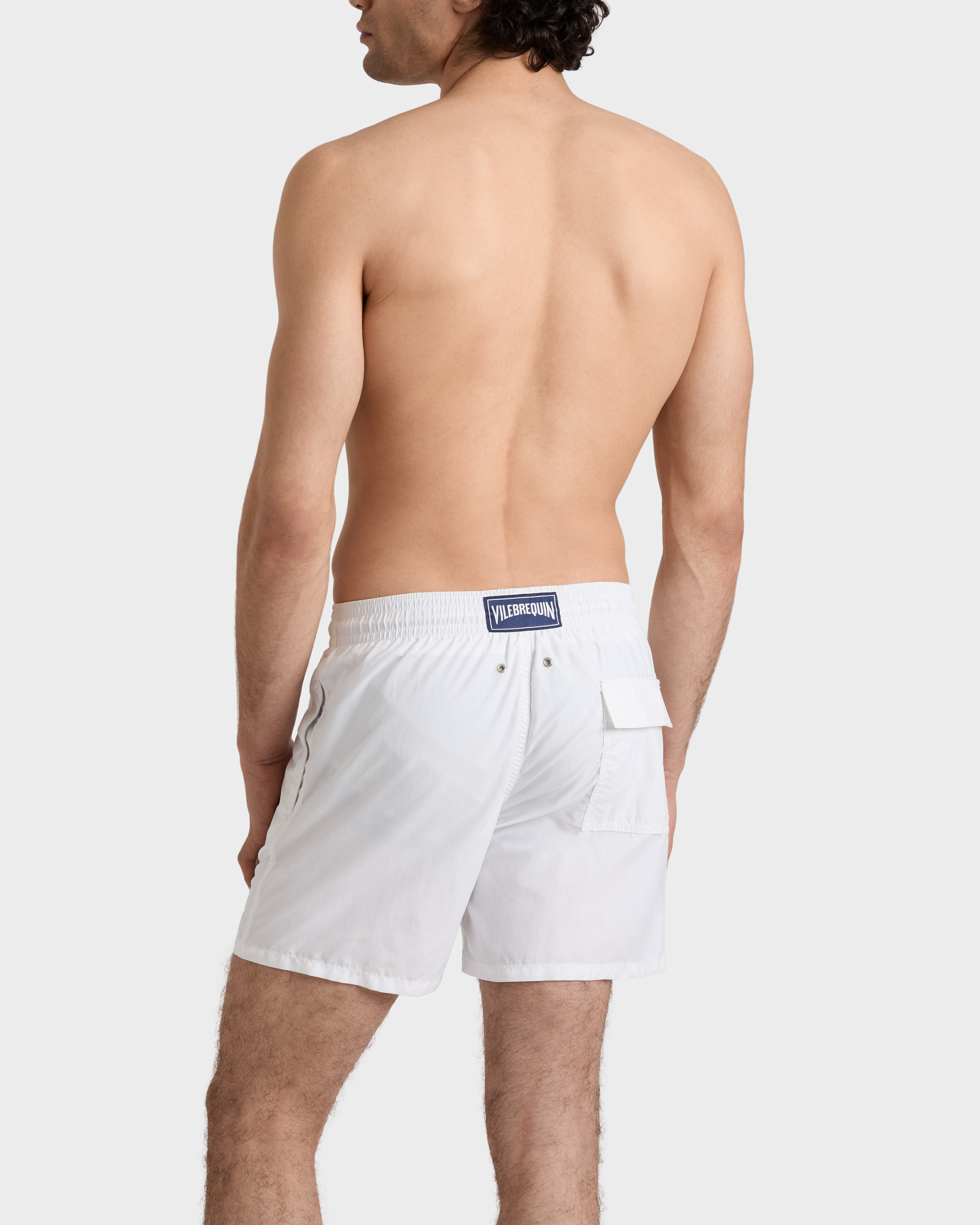 Men Swim Trunks Solid WHITE backworn view