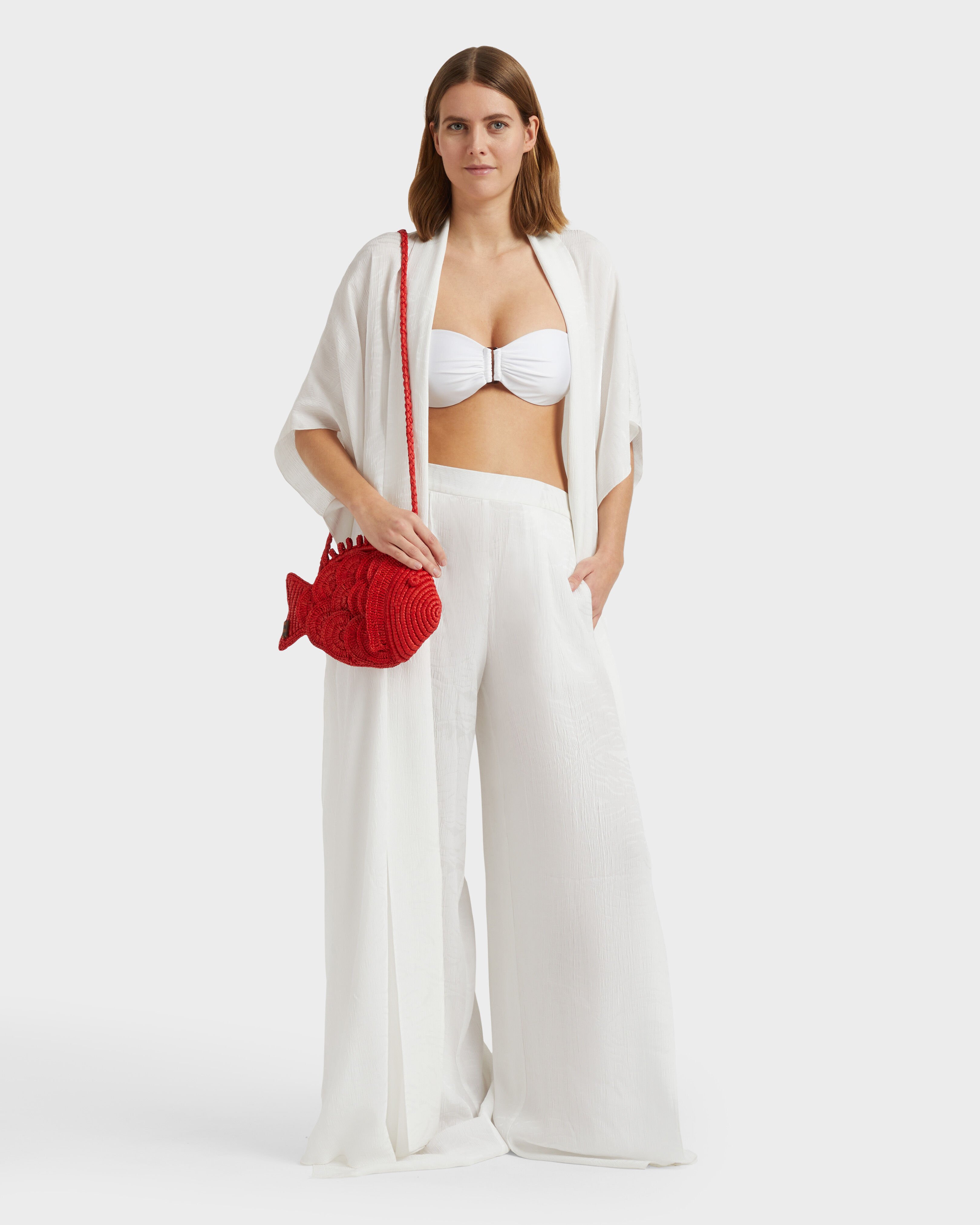 Kimono de crepé de seda con estampado jacquard para mujer BLANCO supp1 view
