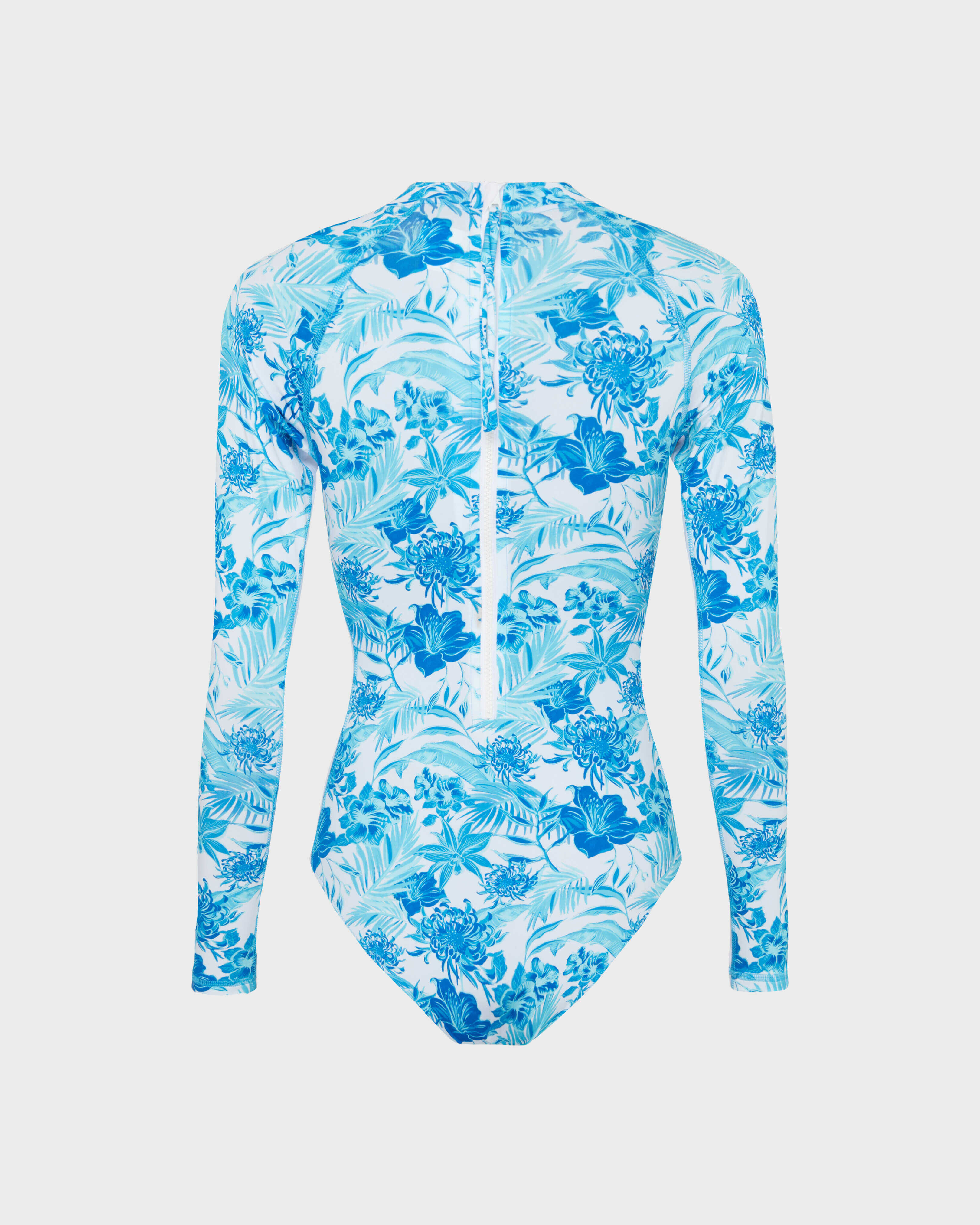 Einteiliger Tahiti Flowers Langarm-Rashguard für Damen WEISS back view