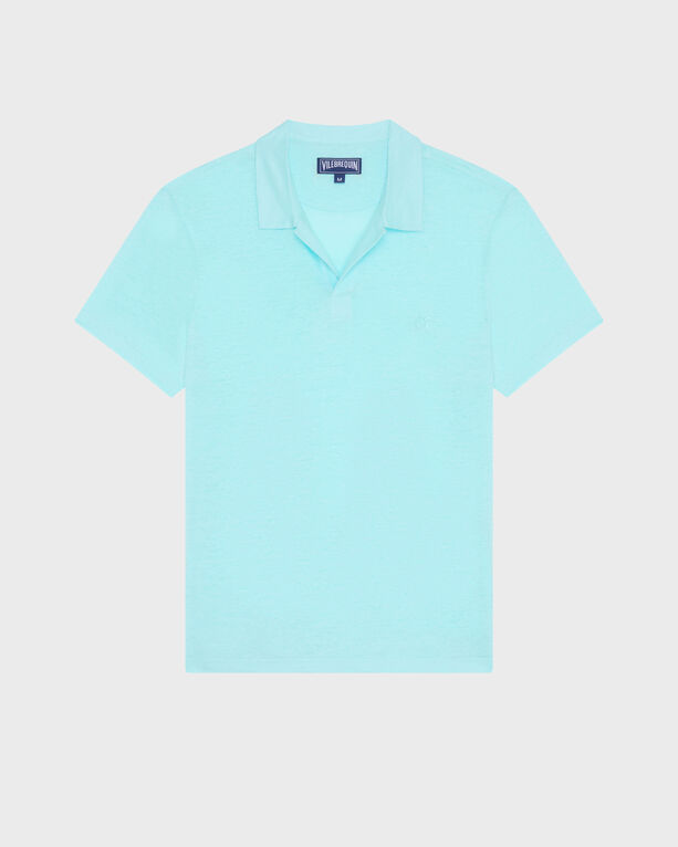 Vilebrequin - Einfarbiges Polohemd Aus Leinenjersey Für Herren - Polohemd - Pyramid - Blau - Größe XXXL