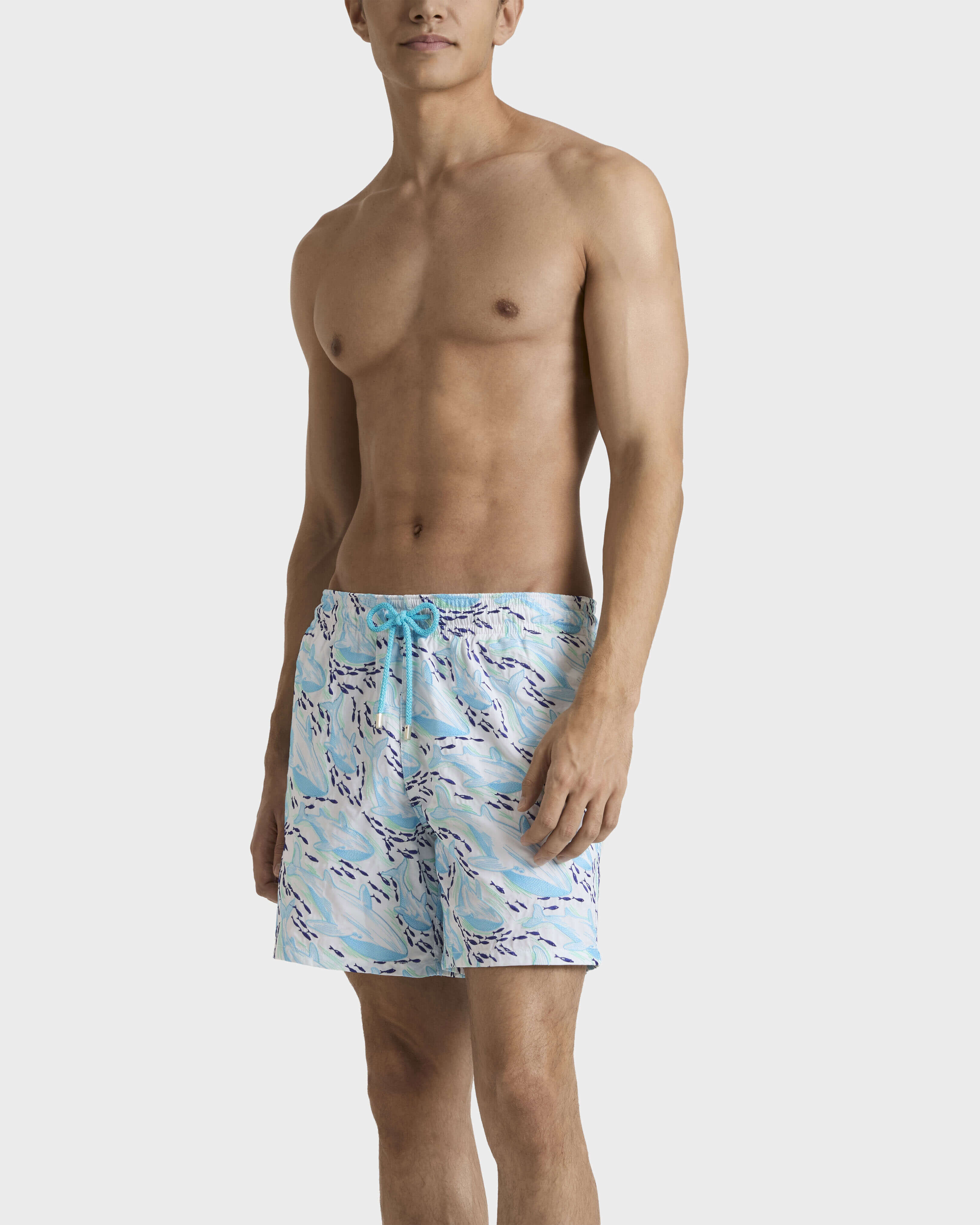 Bañador con bordado Whales Offset para hombre - Edición limitada BLANCO frontworn view