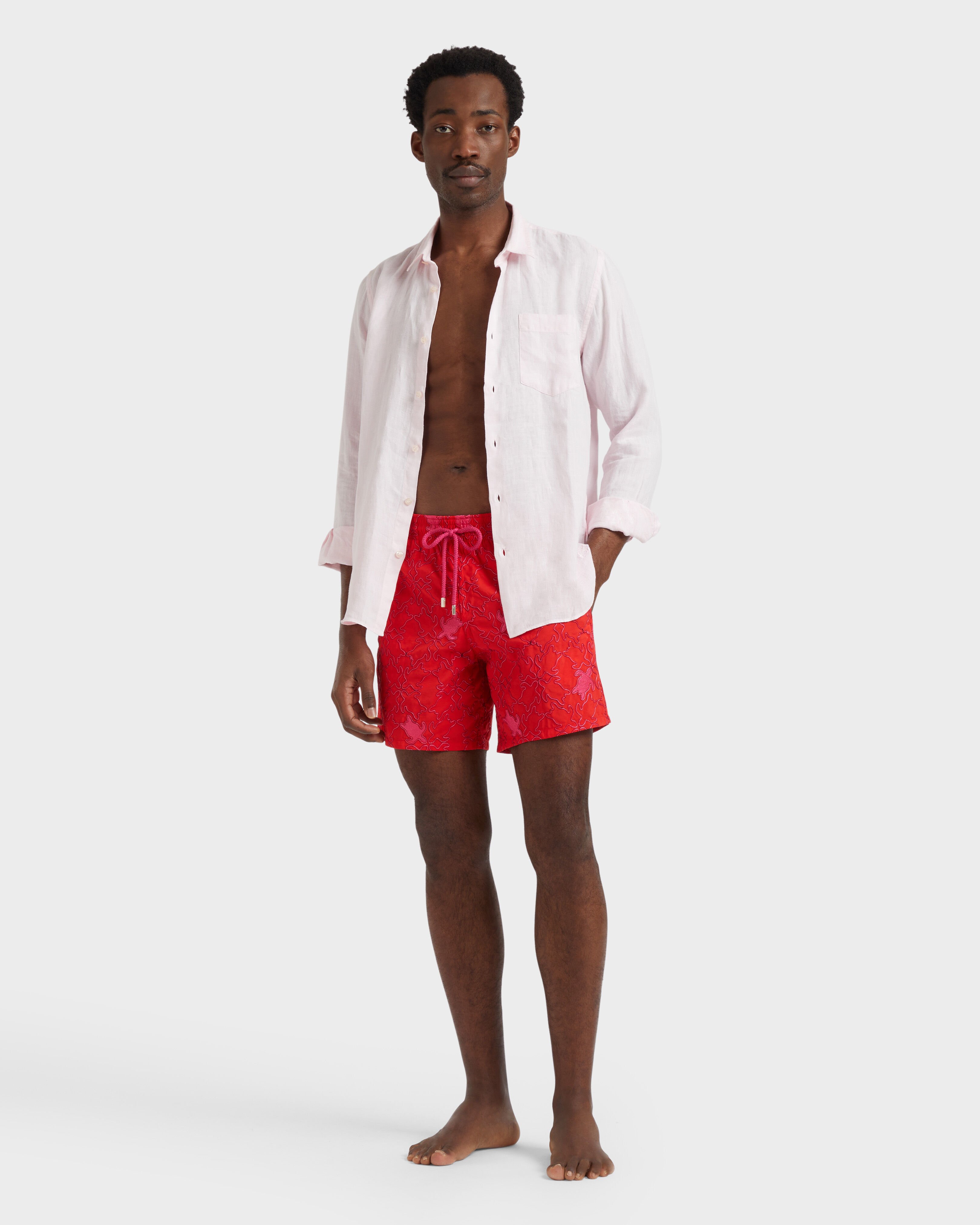 Men Swim Shorts Embroidered Turtles Net - Limited Edition POPPY RED supp1 view