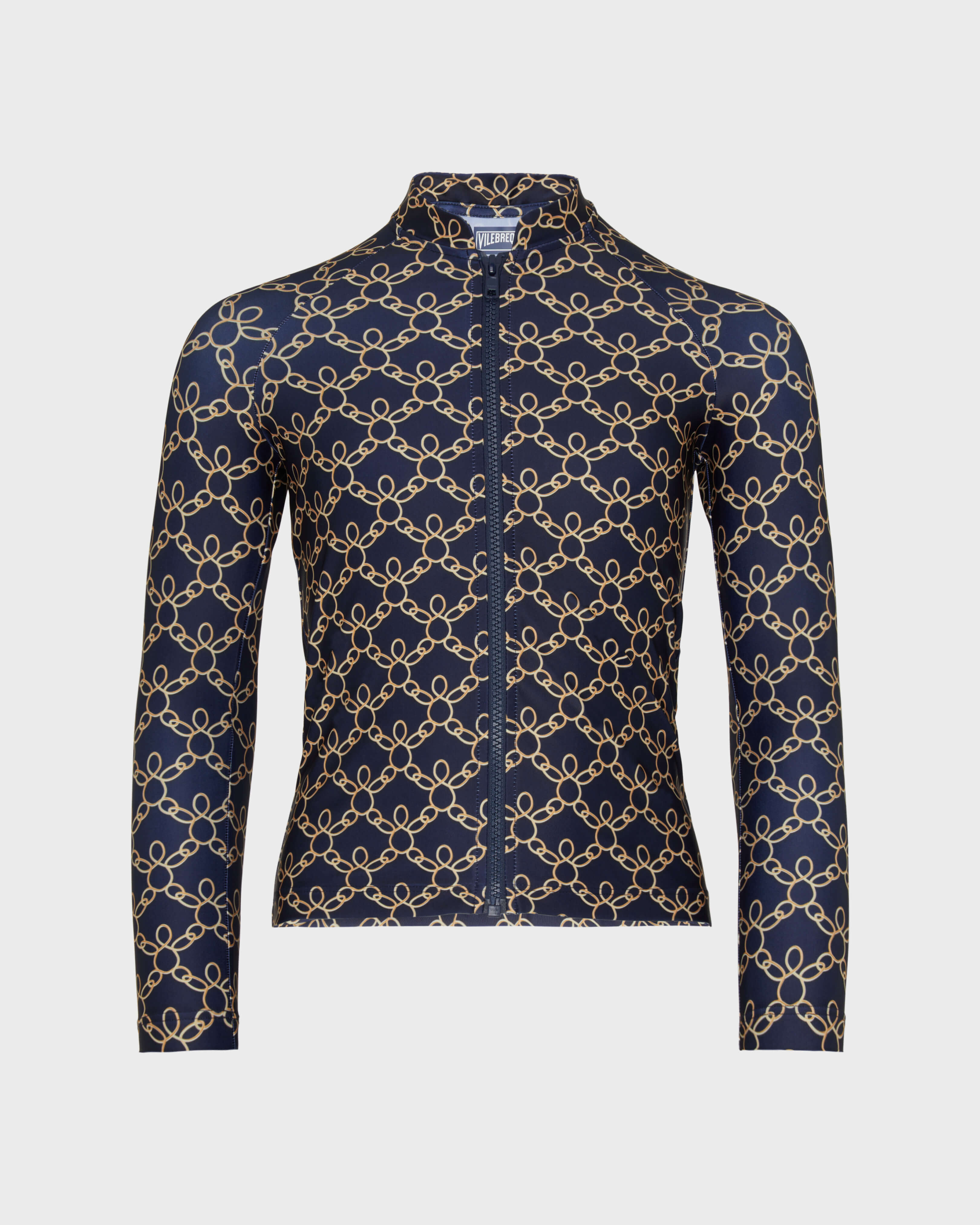 Boys Zipped Long Sleeves Rashguard Turtles Chain NAVY front view