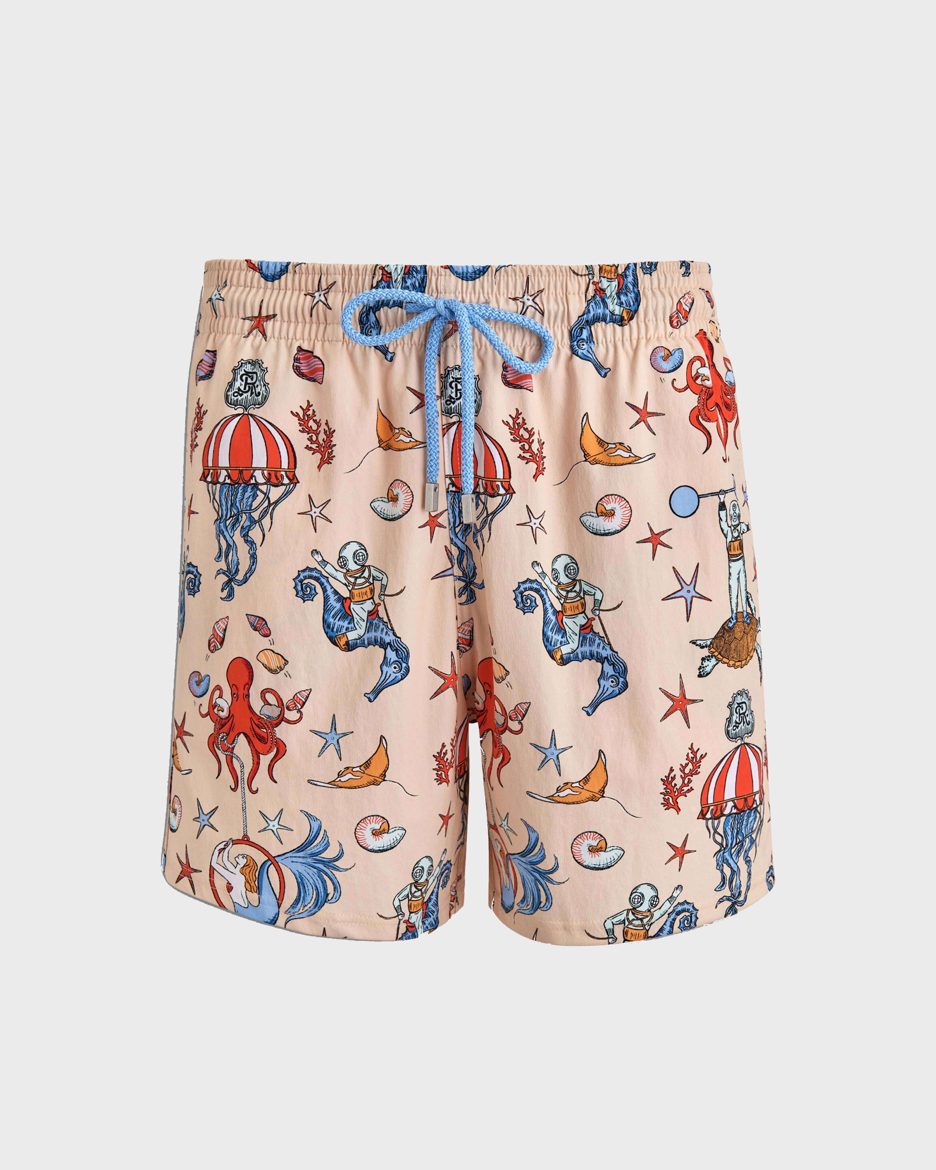 Men Stretch Short Swim Shorts Aqua Circus - Vilebrequin for St.Regis Longboat Key PINK CHAMPAGNE front view