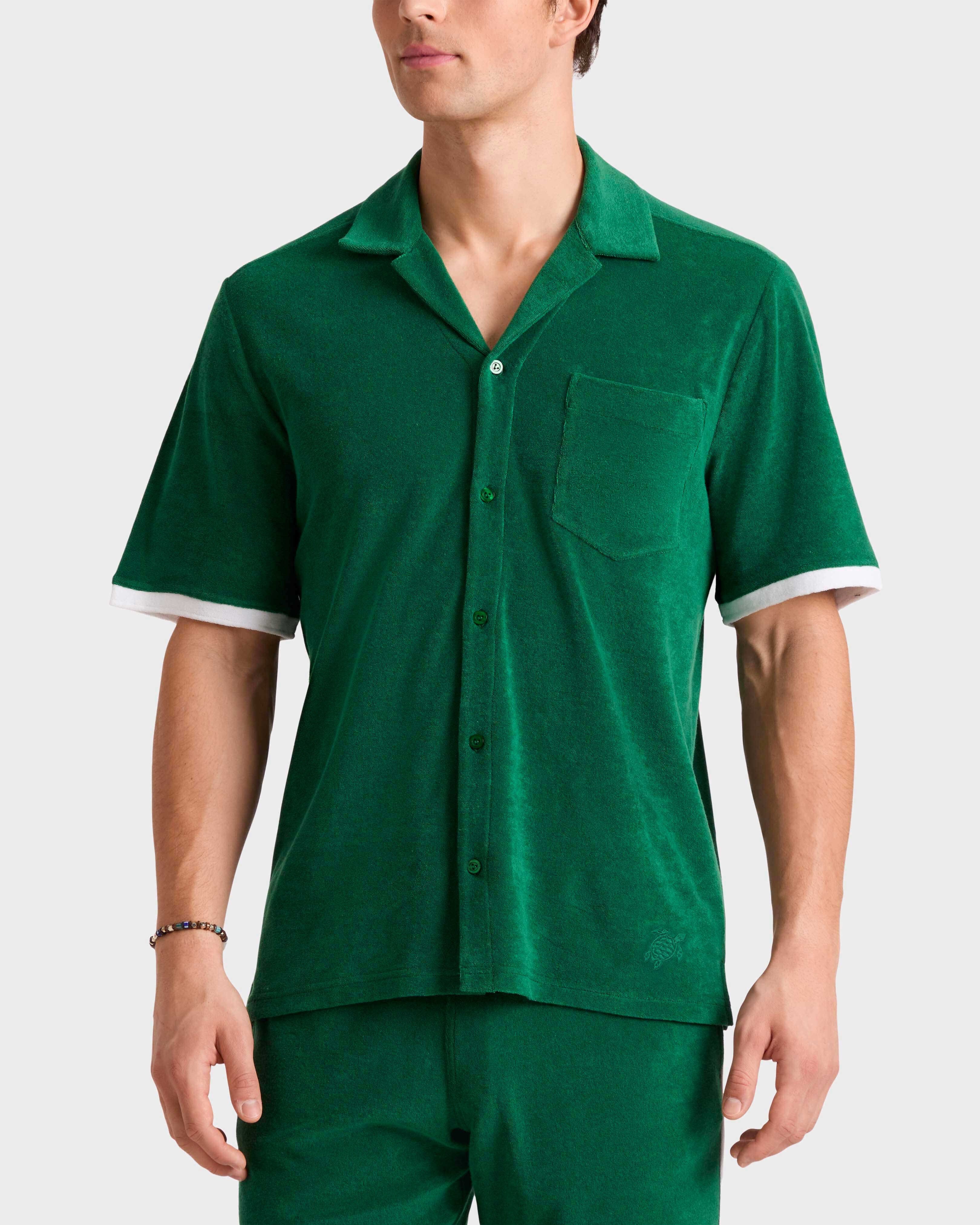 Men Terry Bowling Shirt Solid TROPICAL frontworn view