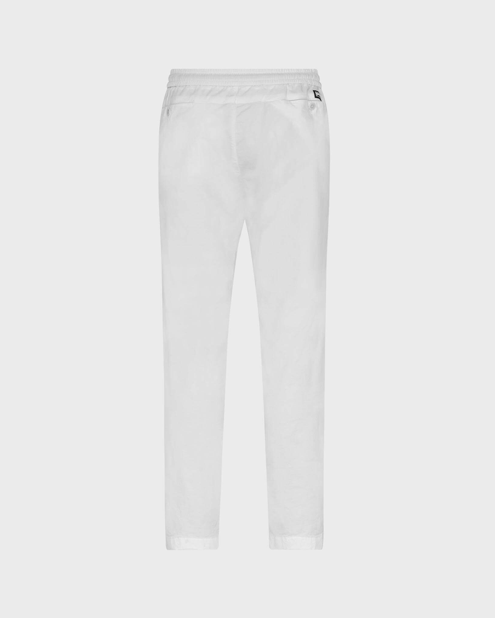 Men Elastic waist Cotton Satin Pants Solid WHITE back view
