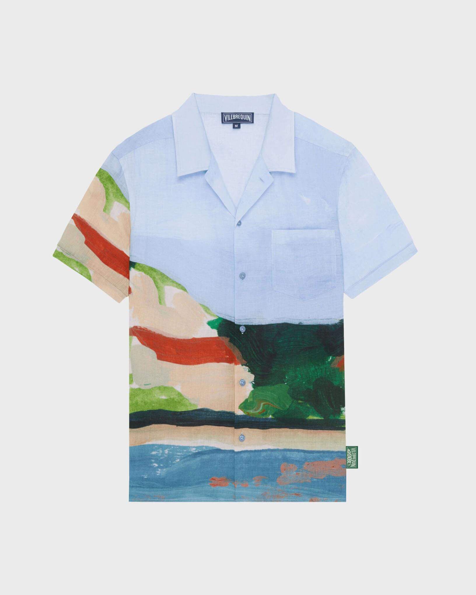 Men Linen Bowling Shirt 360 Landscape - Vilebrequin x Highsnobiety CHAMBRAY front view