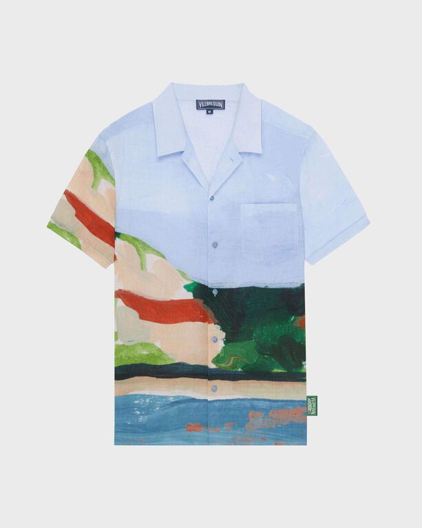 Vilebrequin - Men Linen Bowling Shirt 360 Landscape - Vilebrequin X Highsnobiety - Shirt - Charli - Blue - Size XL