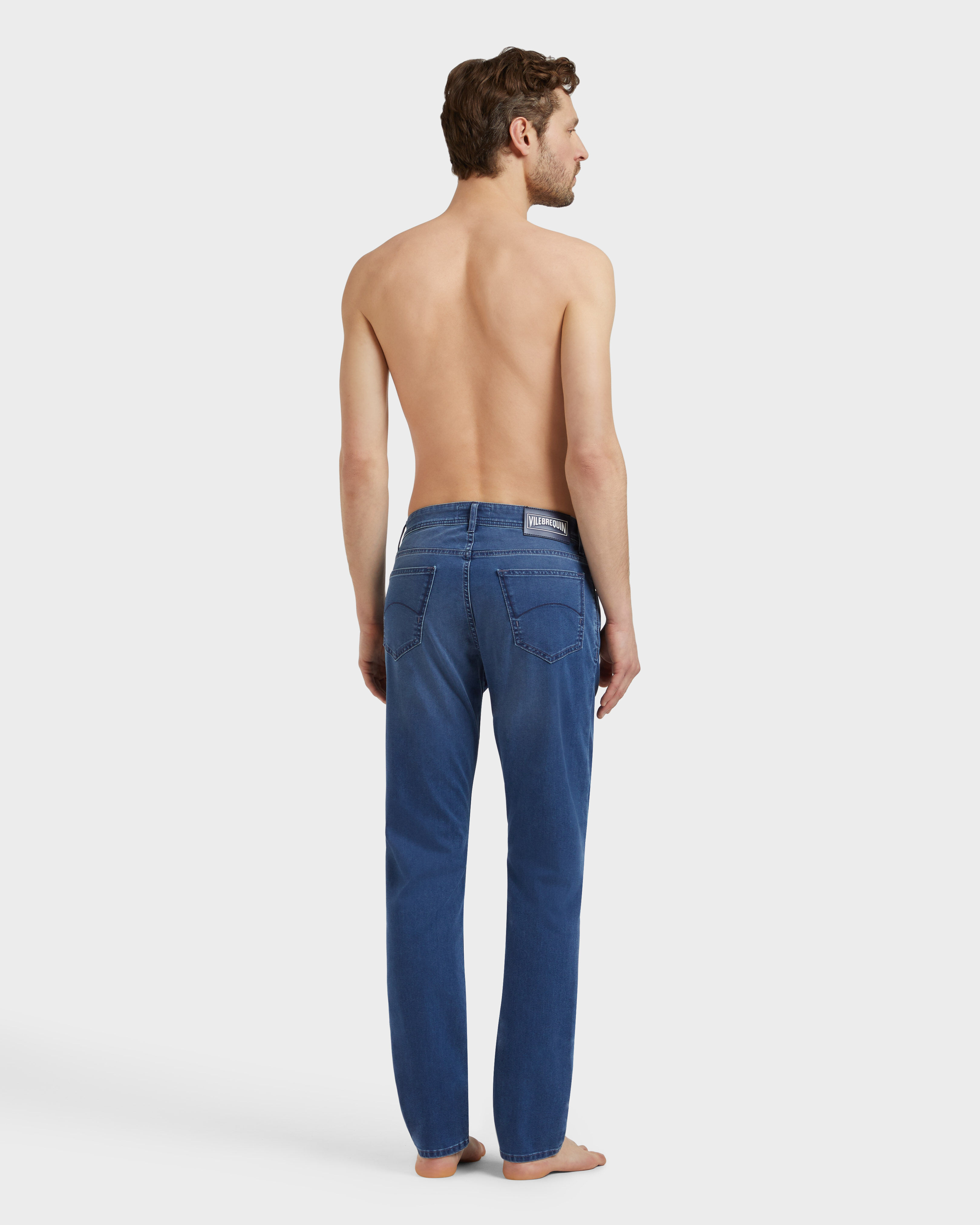 Men 5-Pockets Denim Pants Turtles Net MED DENIM W2 backworn view