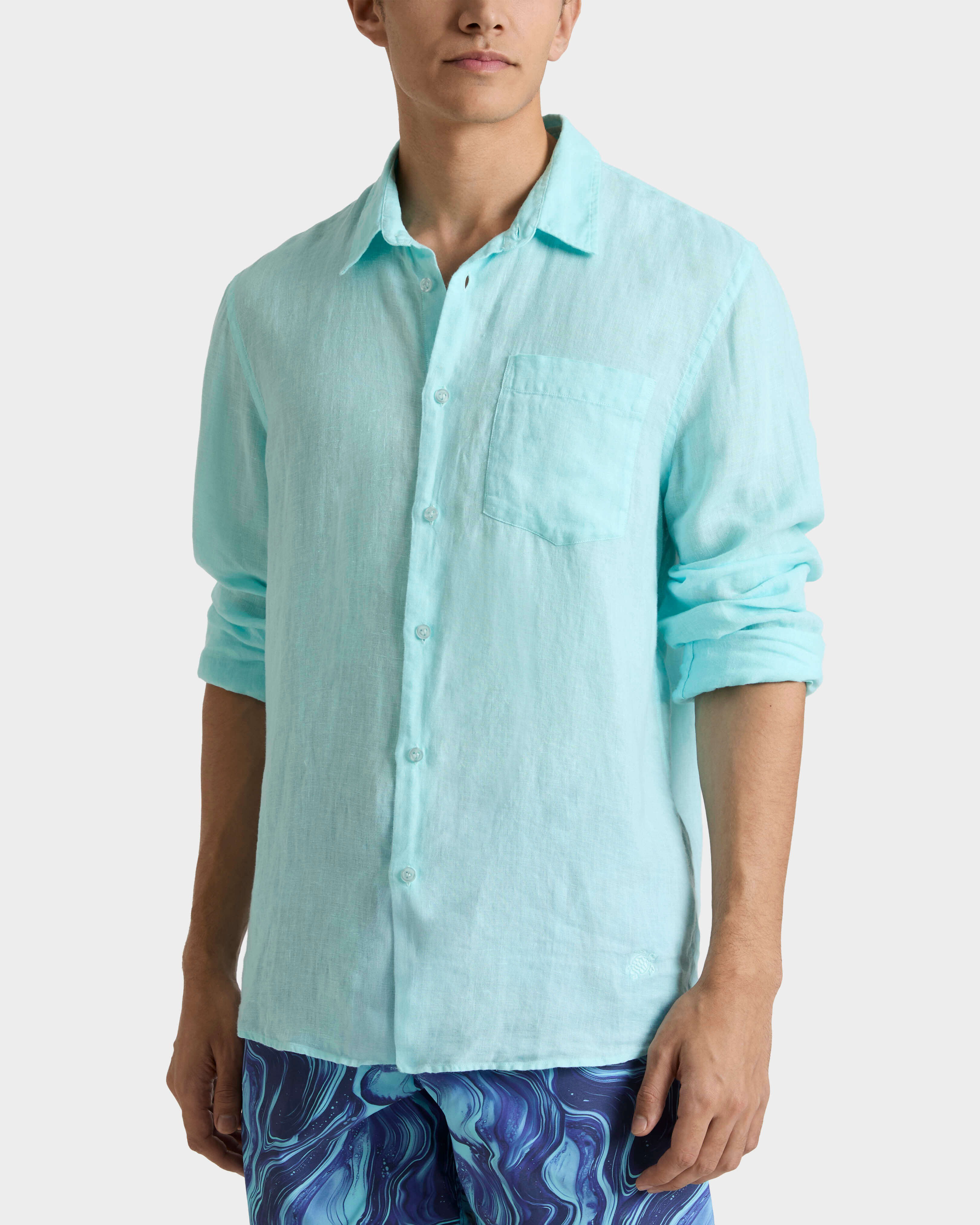 Camisa de lino lisa para hombre OXYGENE frontworn view