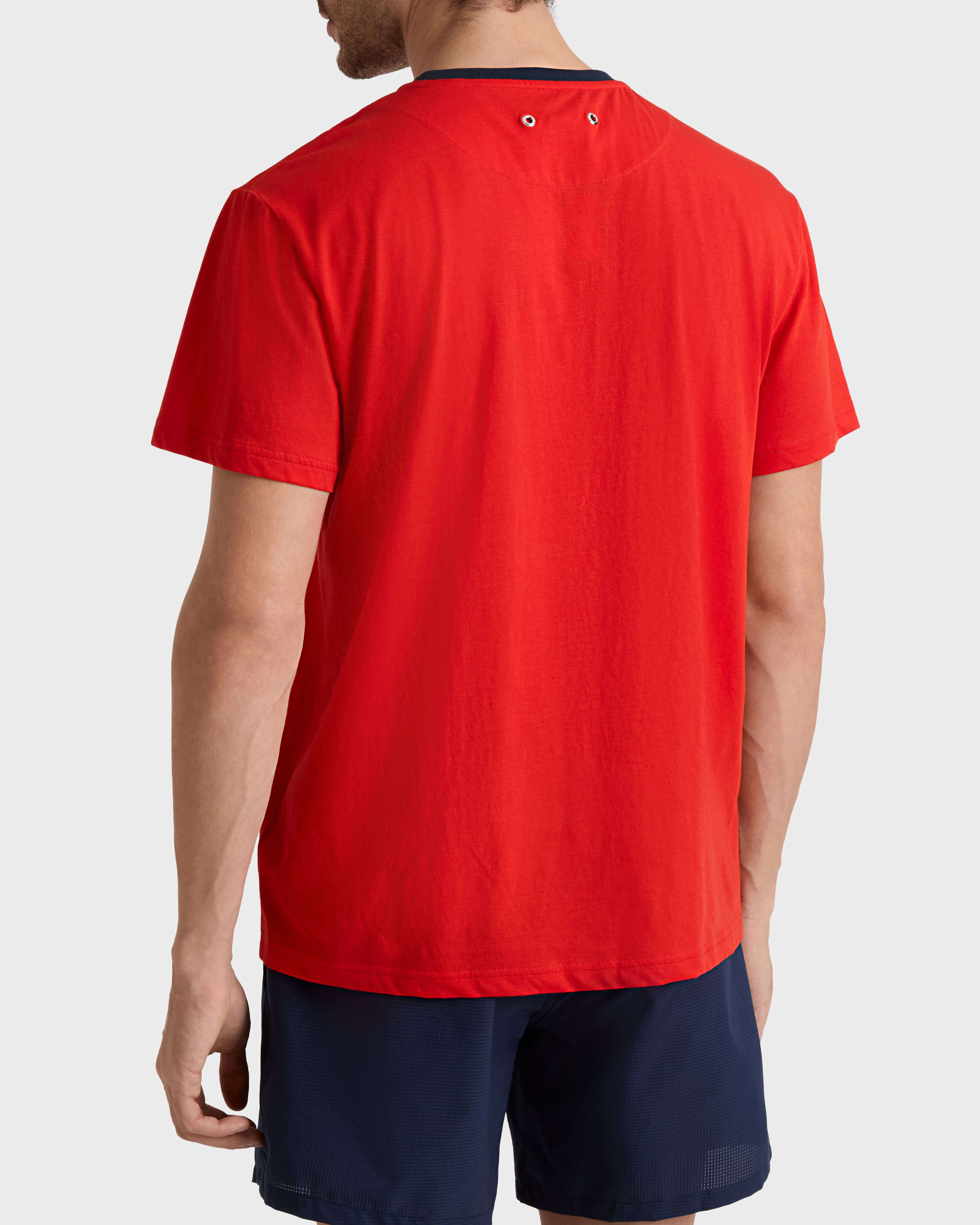 Men Organic Cotton Bicolor T-shirt POPPY RED backworn view