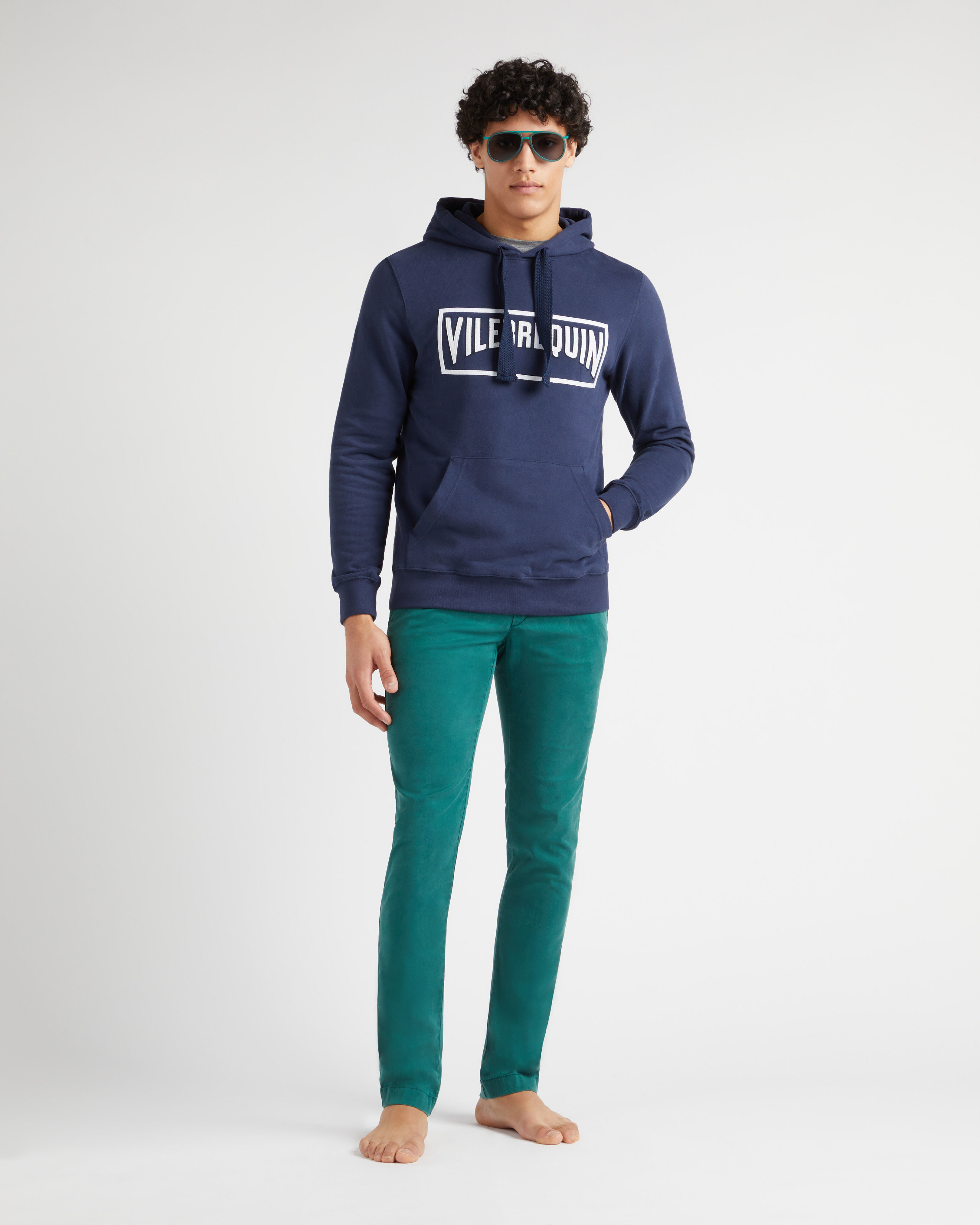 Men Cotton Hoodie Sweatshirt Solid NAVY supp1 view