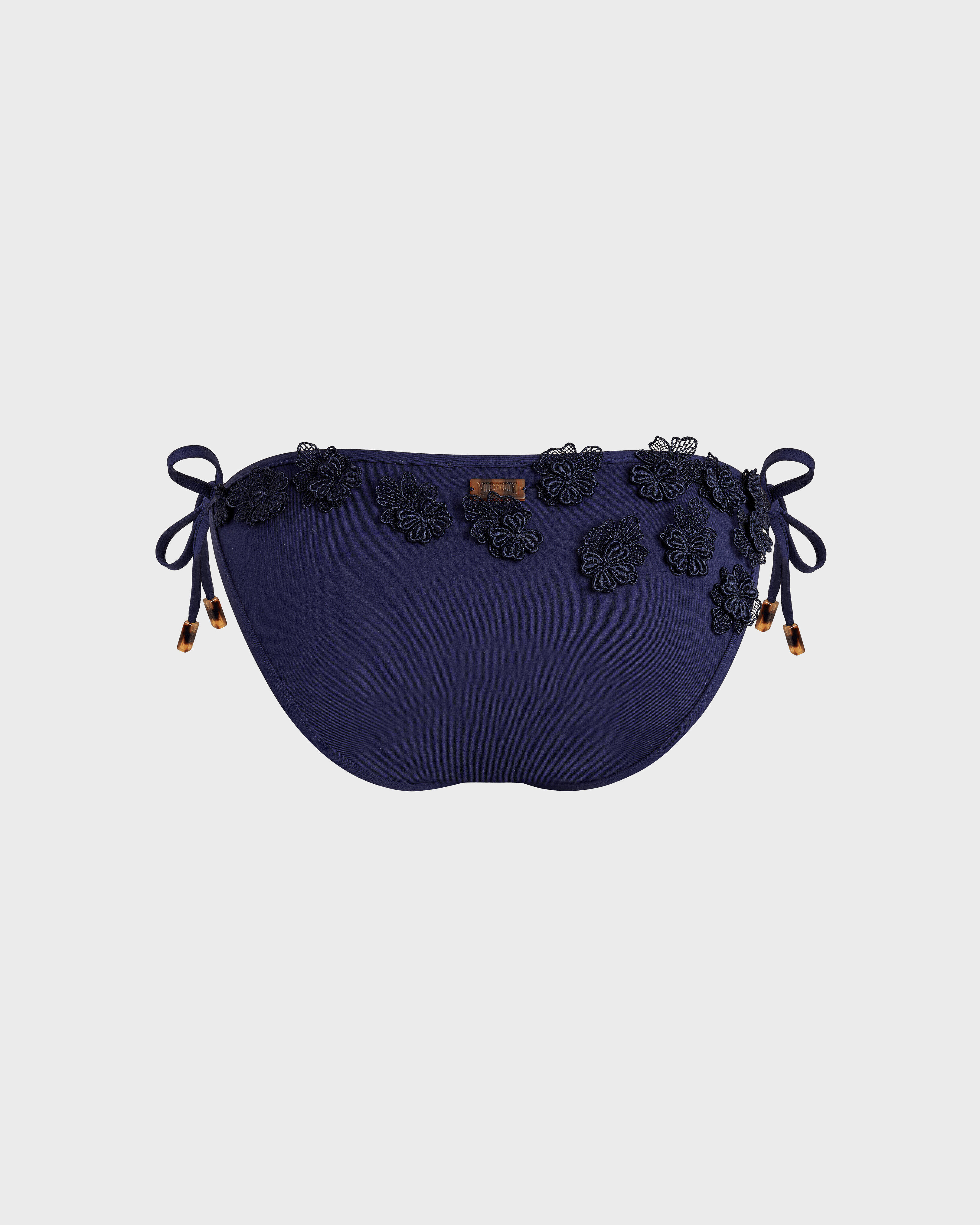 Women Bikini Bottom Embroidered Guipure Florale NAVY back view