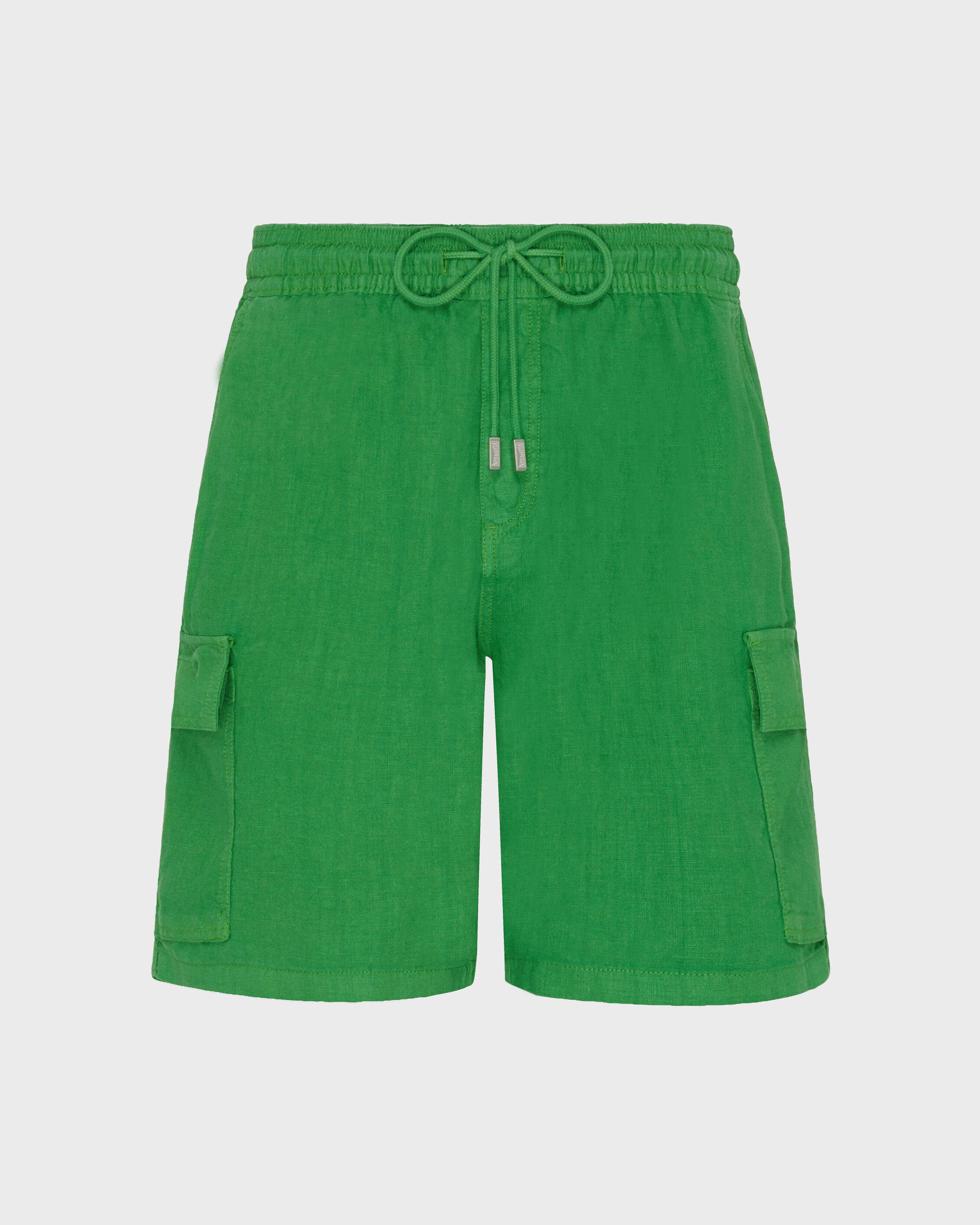 Men Linen Bermuda Shorts Cargo Pockets CHIVE front view