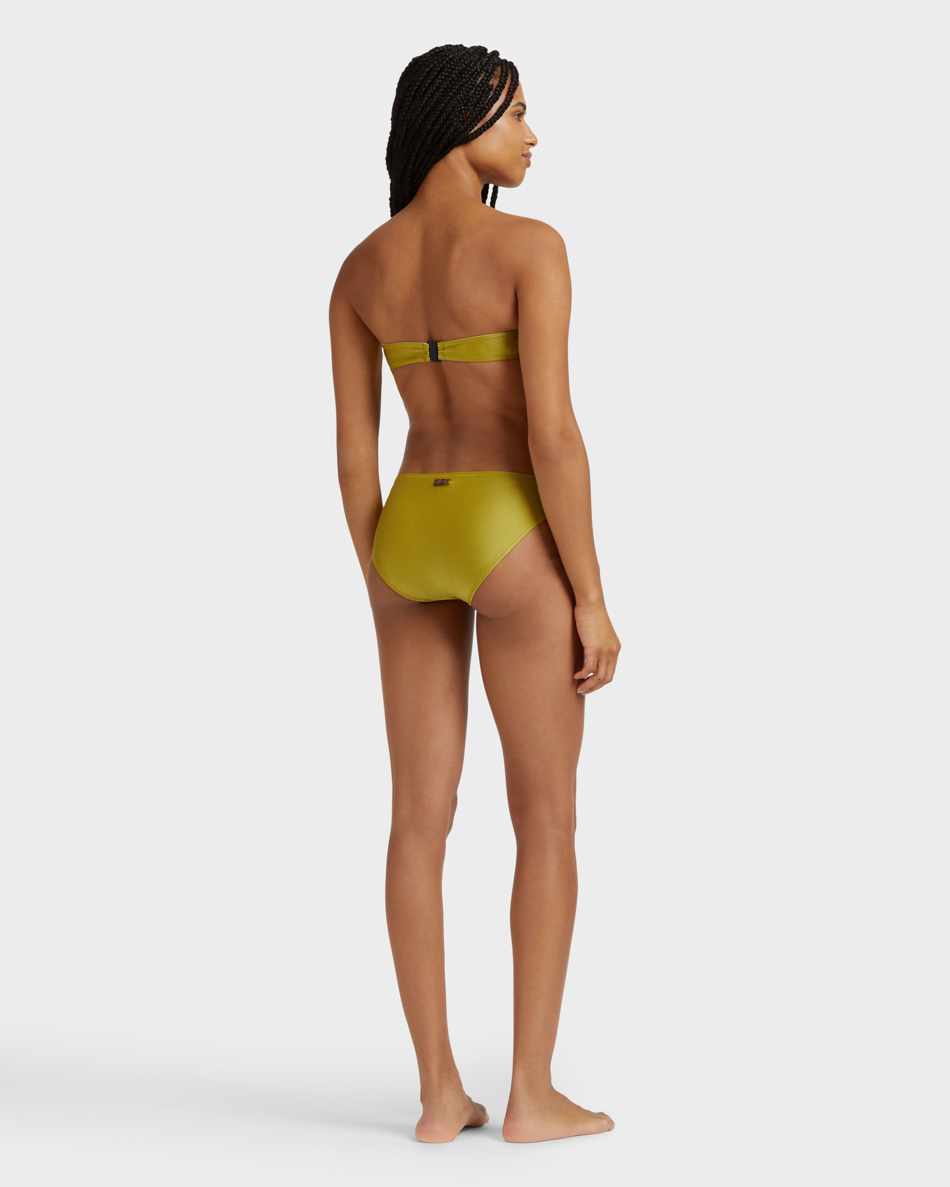 Top bikini donna a fascia tinta unita elasticizzato lucido VERDE PALLIDO backworn view