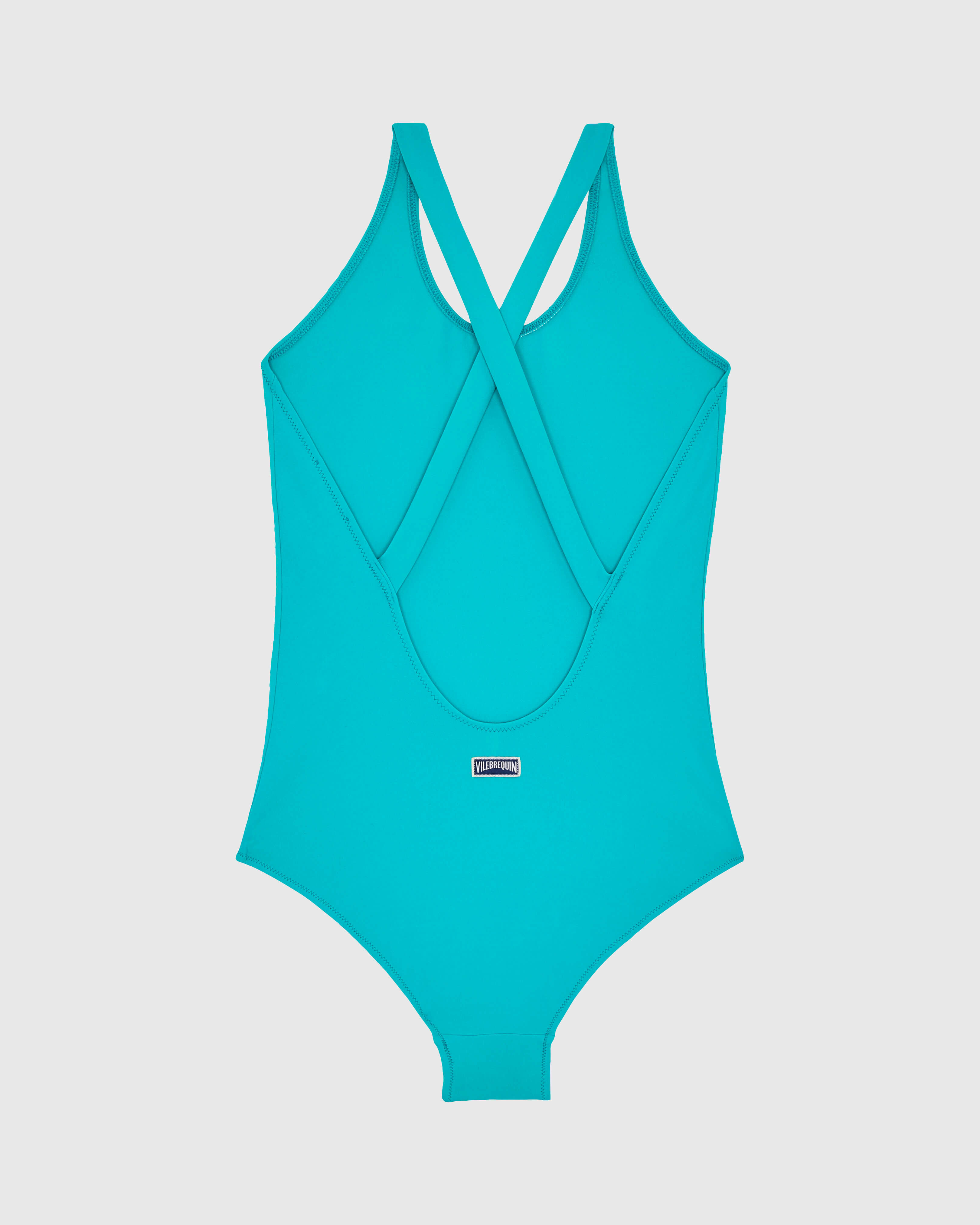 Girls Cross-Back One-piece Swimsuit Solid DISCO GREEN back view