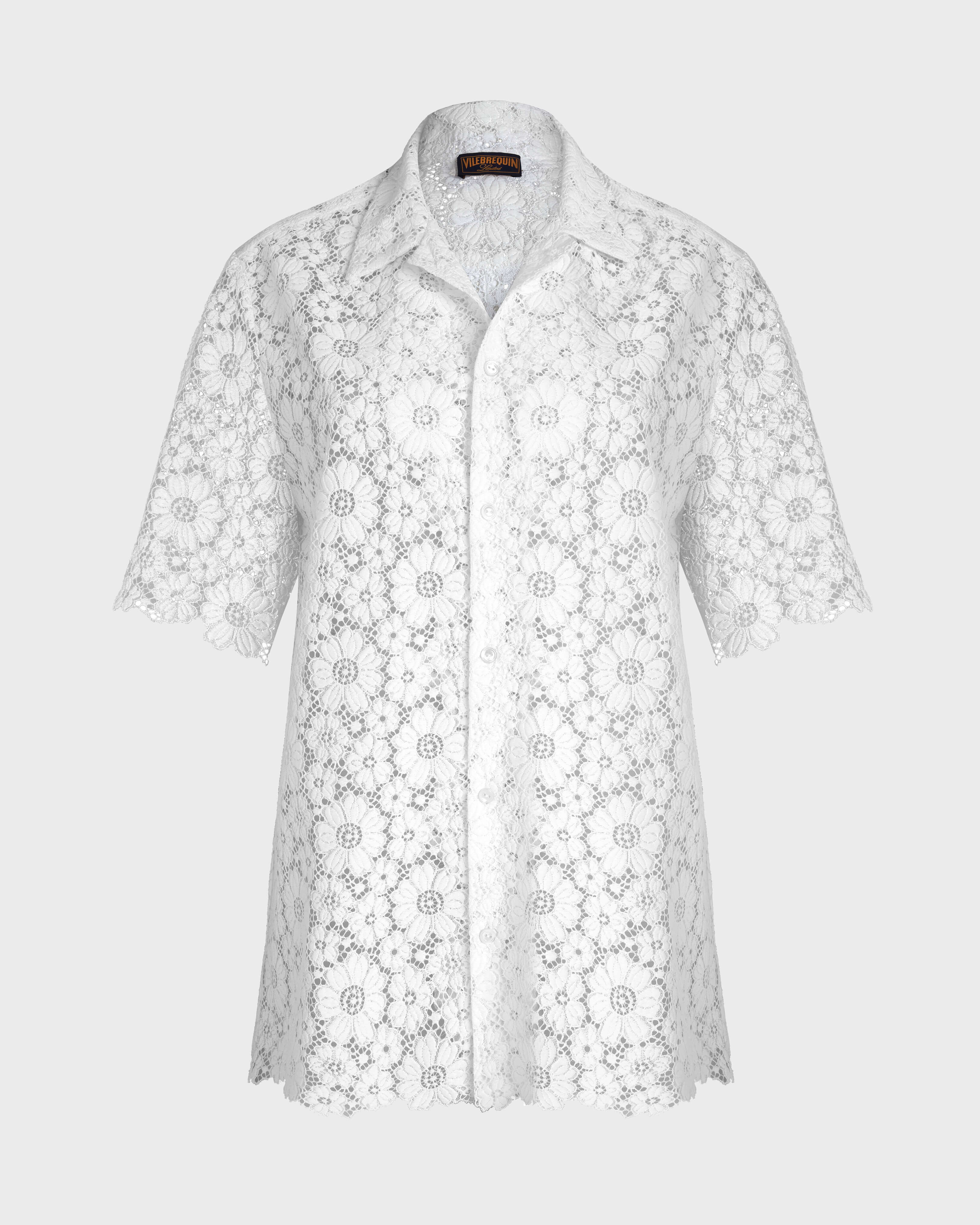 Camisa de manga corta en guipur floral mujer - Collection Limited BLANCO front view