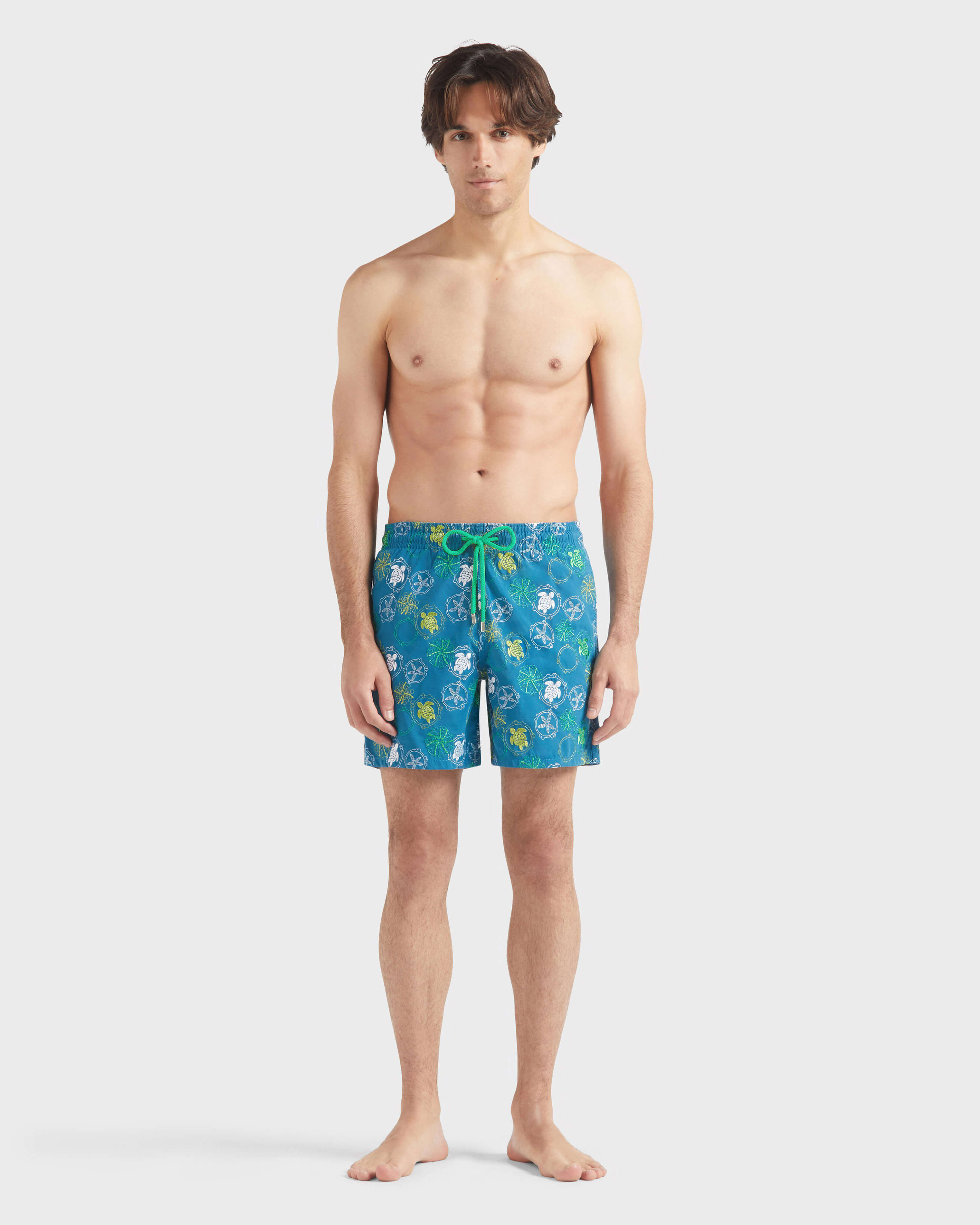Men Swim trunks Embroidered Oursins PEACOCK frontworn view