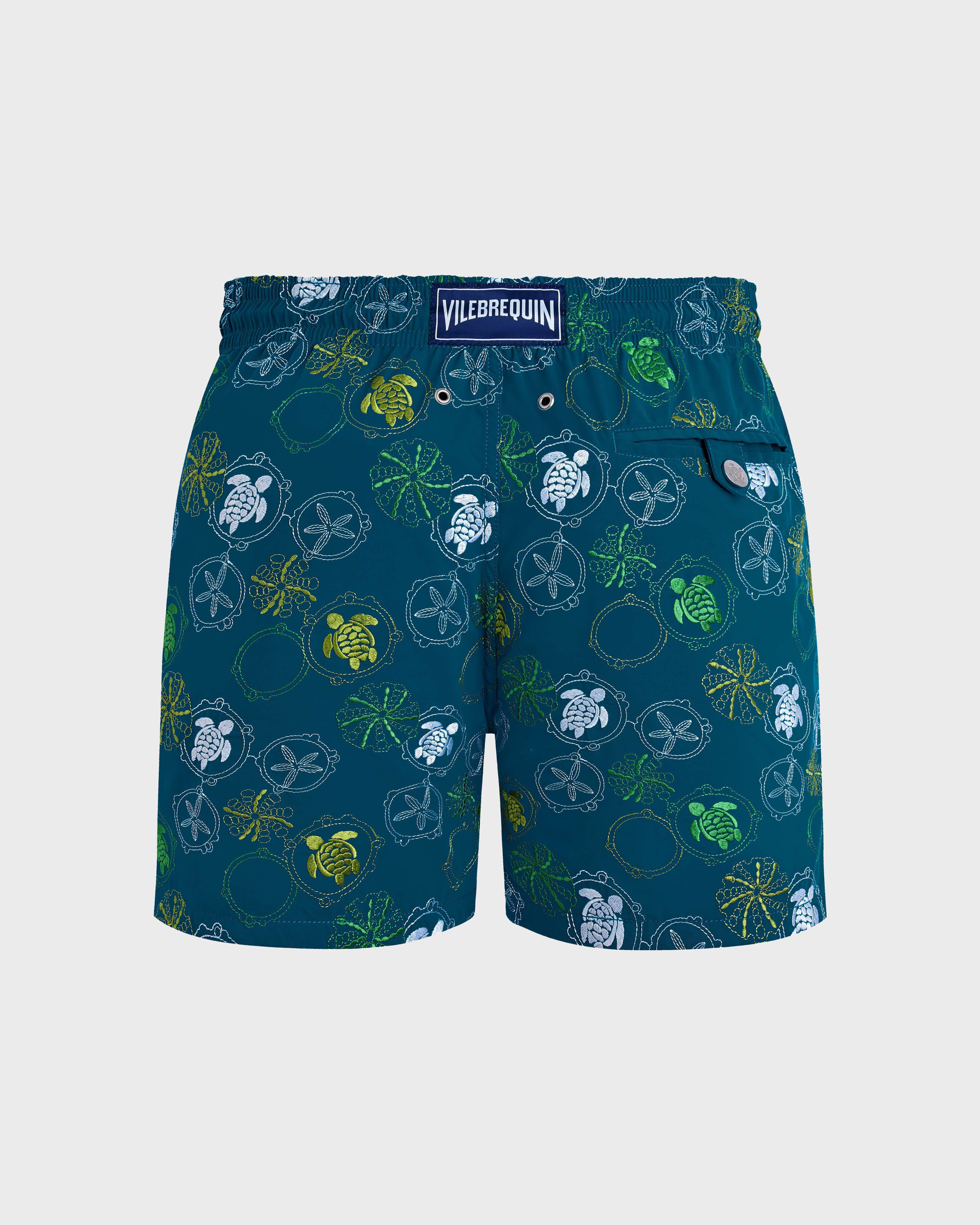 Men Swim trunks Embroidered Oursins PEACOCK back view