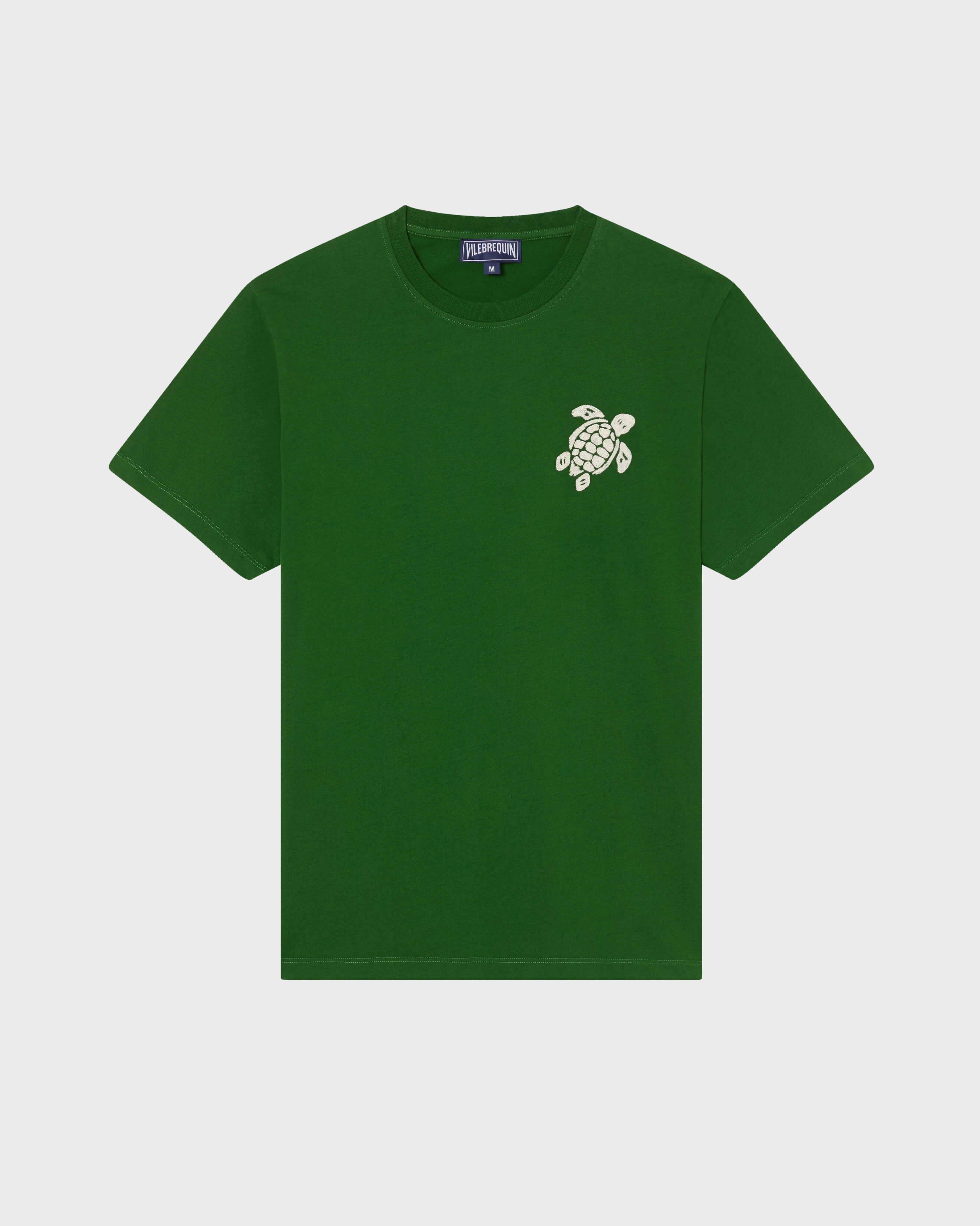 Men Cotton T-shirt Big Turtle Embroidery TROPICAL front view