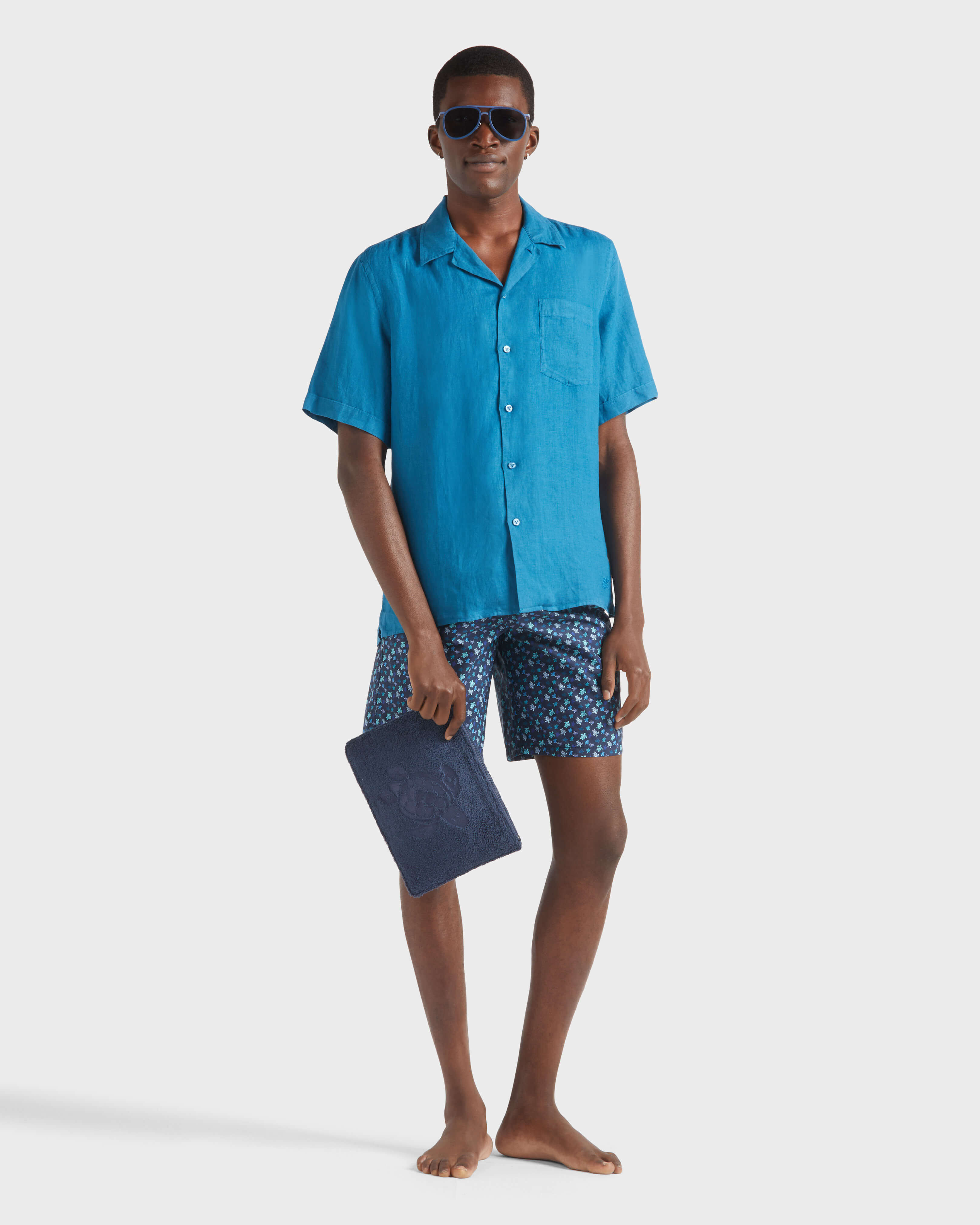 Men Bowling Linen Shirt Solid PEACOCK supp1 view