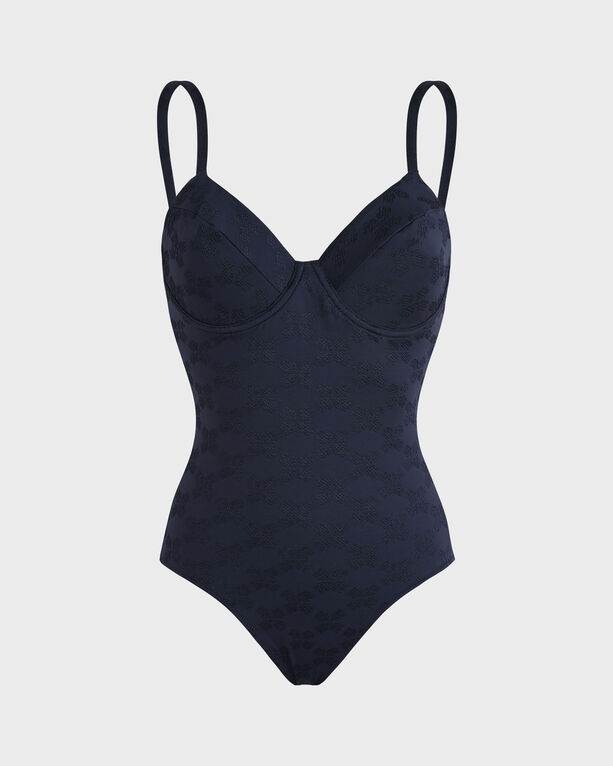 Vilebrequin - Women Underwire One-piece Swimsuit Turtle Monogram Jacquard - Swimwear - Leonita - Blue - Size XS