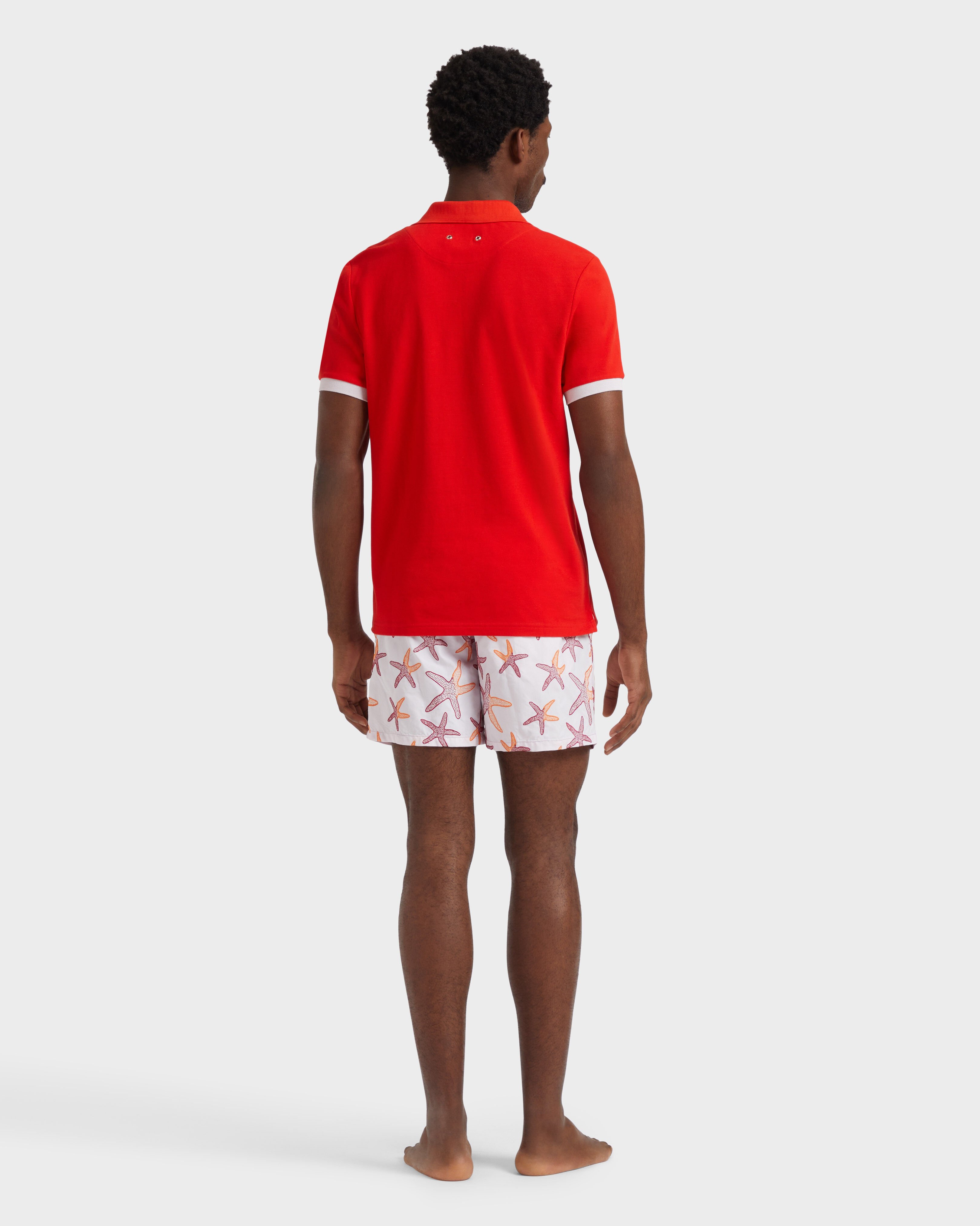 Men Organic Cotton Pique Polo Shirt Solid PETALE / PINK backworn view