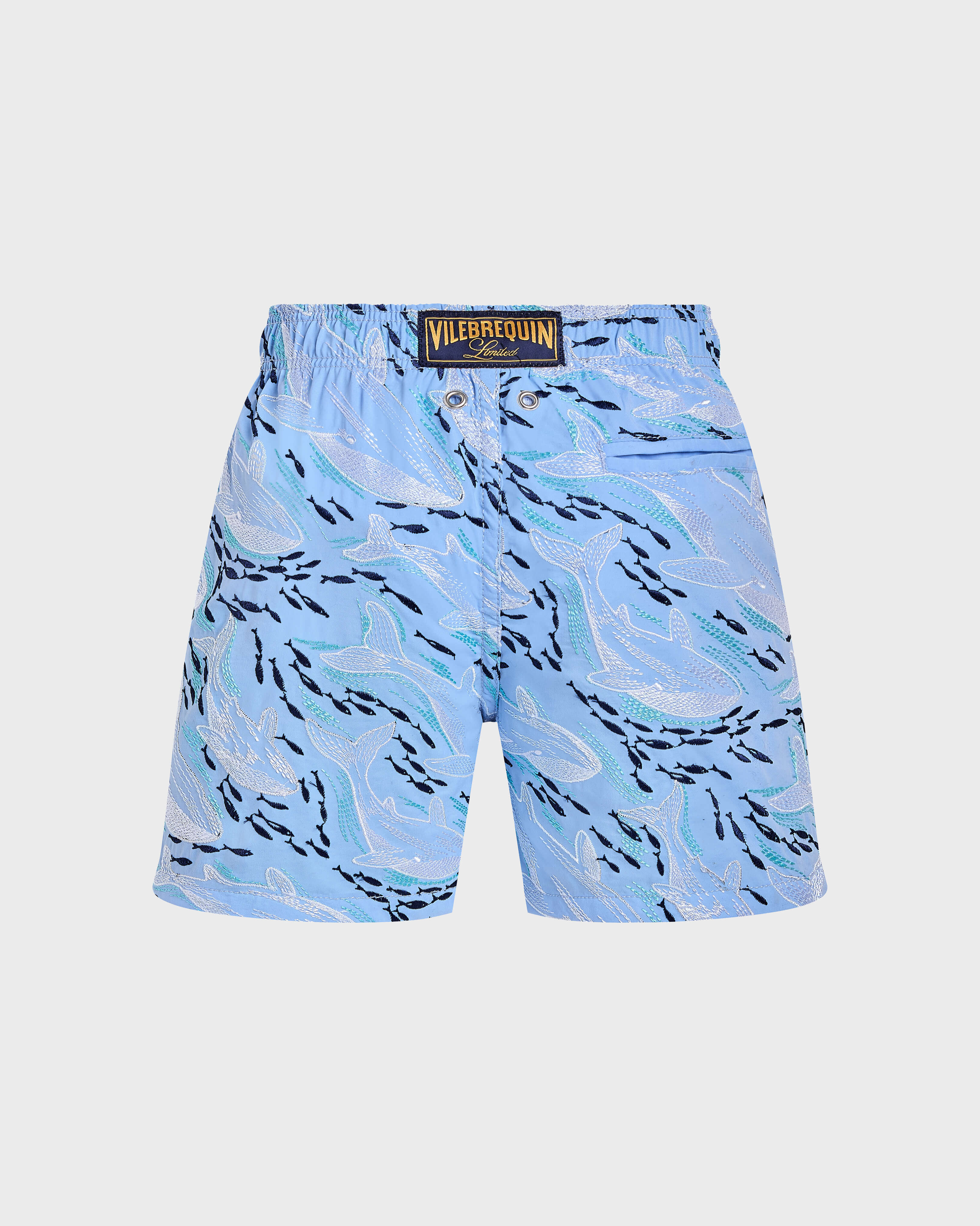 Boys Swimwear Embroidered Whales - Limited Edition FLAX FLOWER back view
