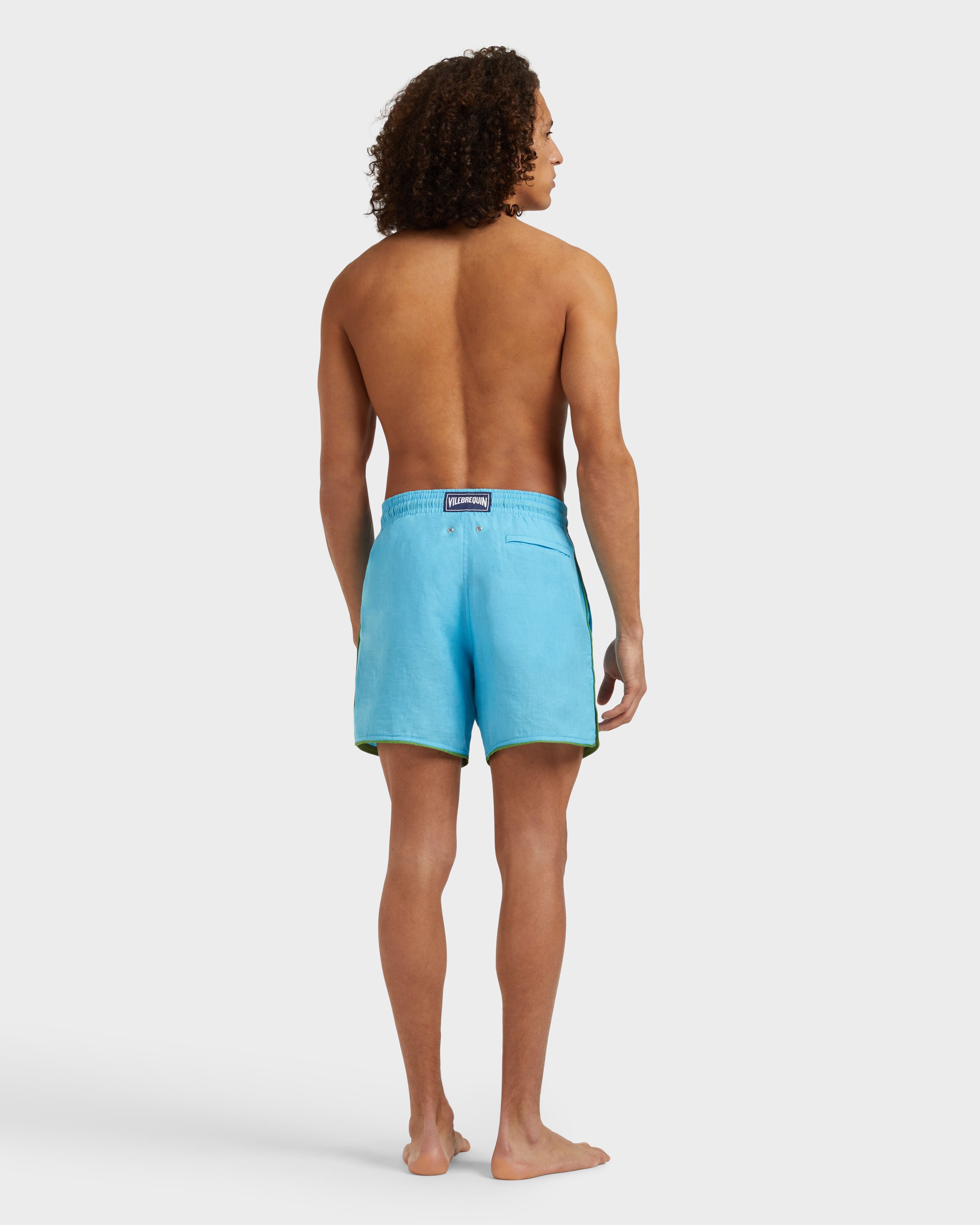 Men Linen Swim Shorts Solid BLUE TOPAZ backworn view