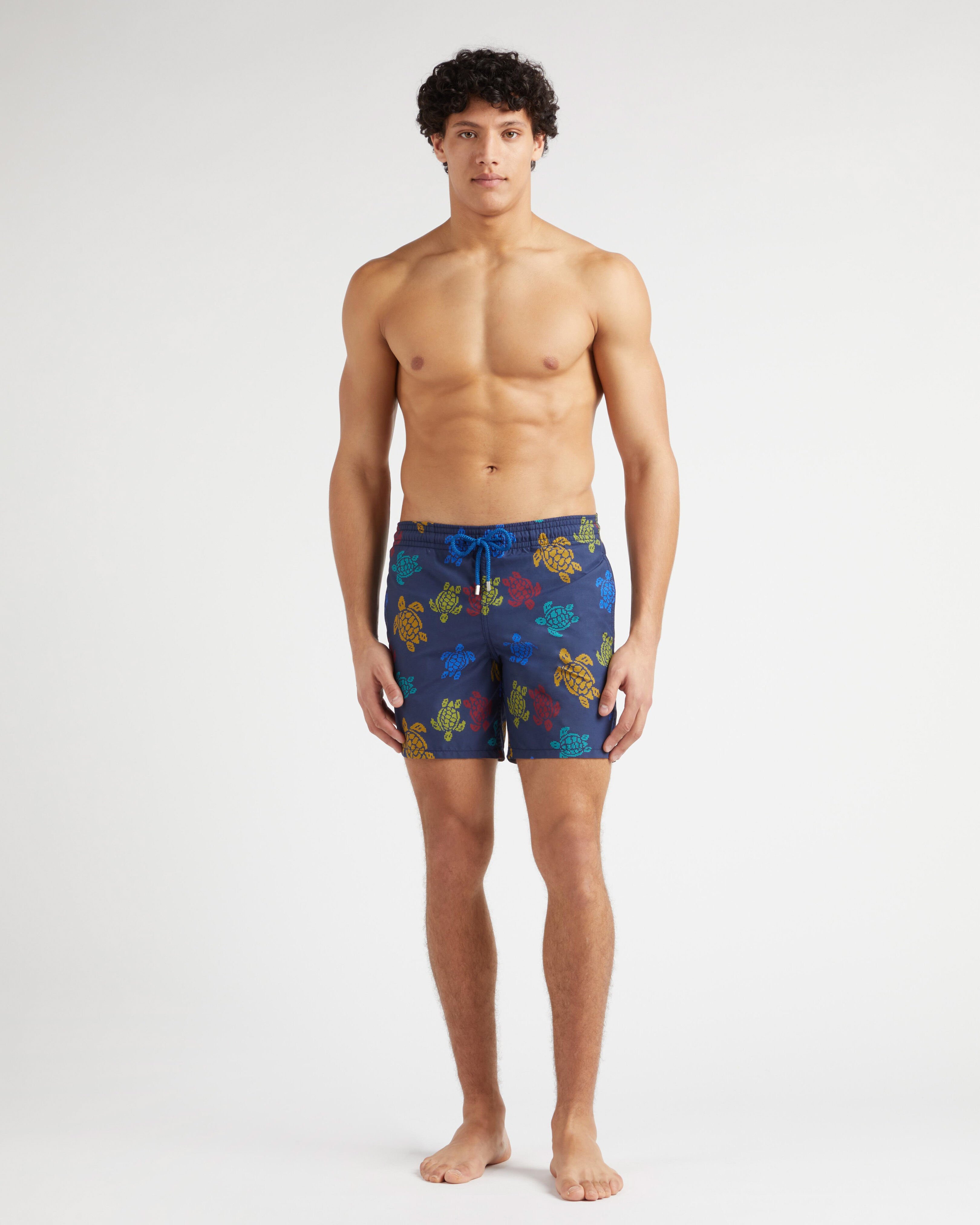 Men Swim Trunks Ronde des Tortues Tricot - Vilebrequin x Falke NAVY frontworn view