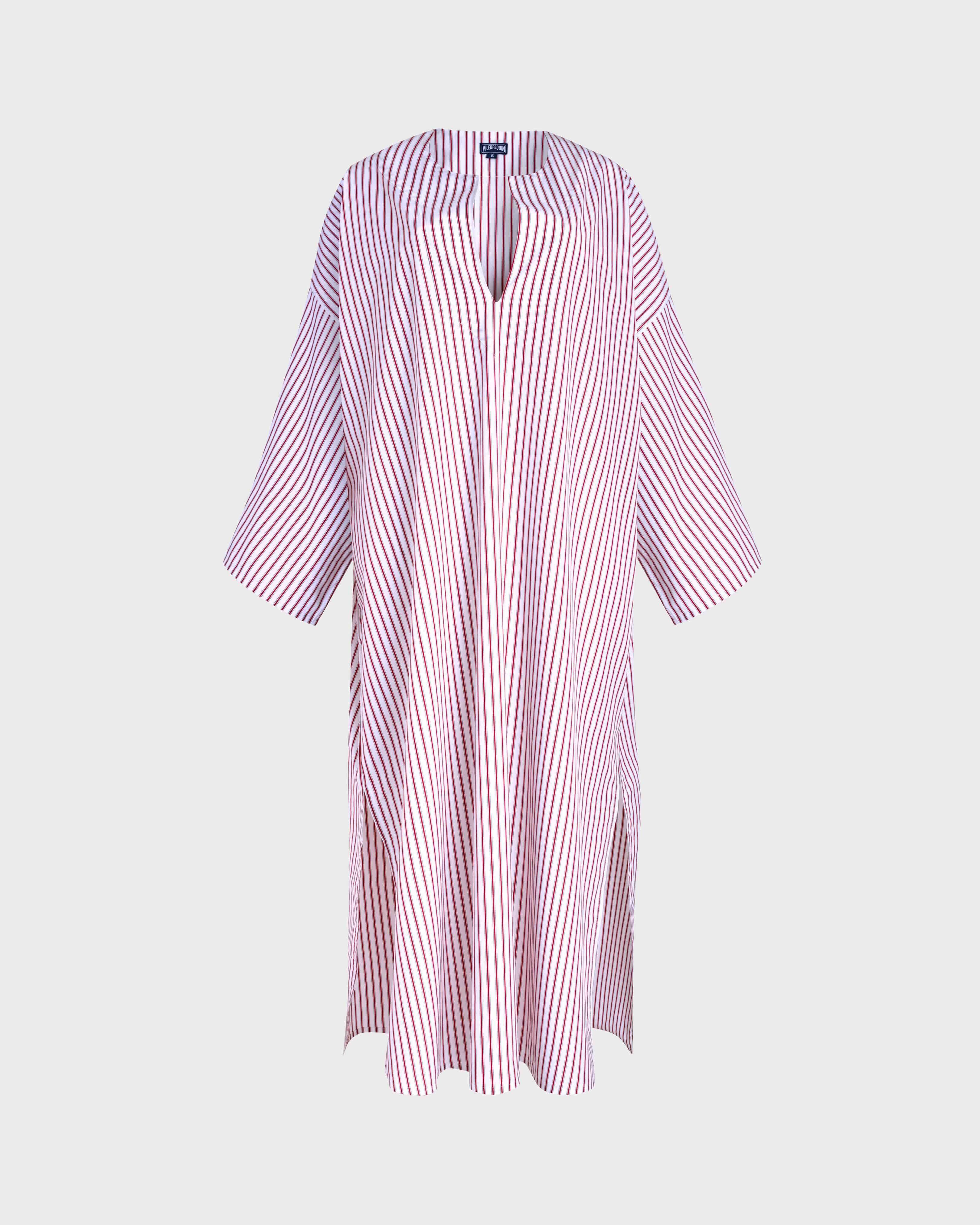 Women Caftan Dress Striped- Vilebrequin x Ines de la Fressange POPPY RED front view