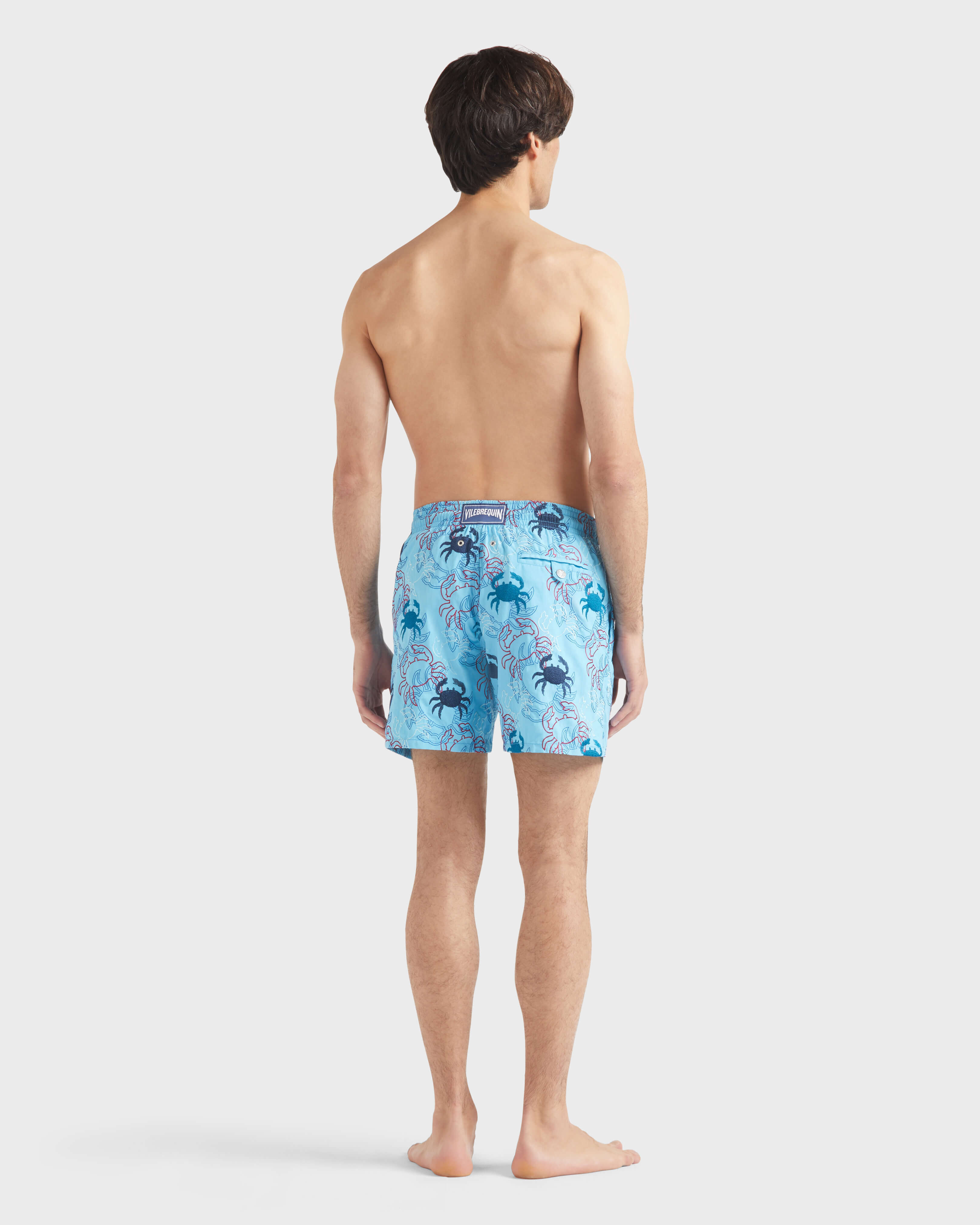 Maillot de bain homme brodé Crab Balloons - Edition Limitée TOPAZE BLEUE backworn view