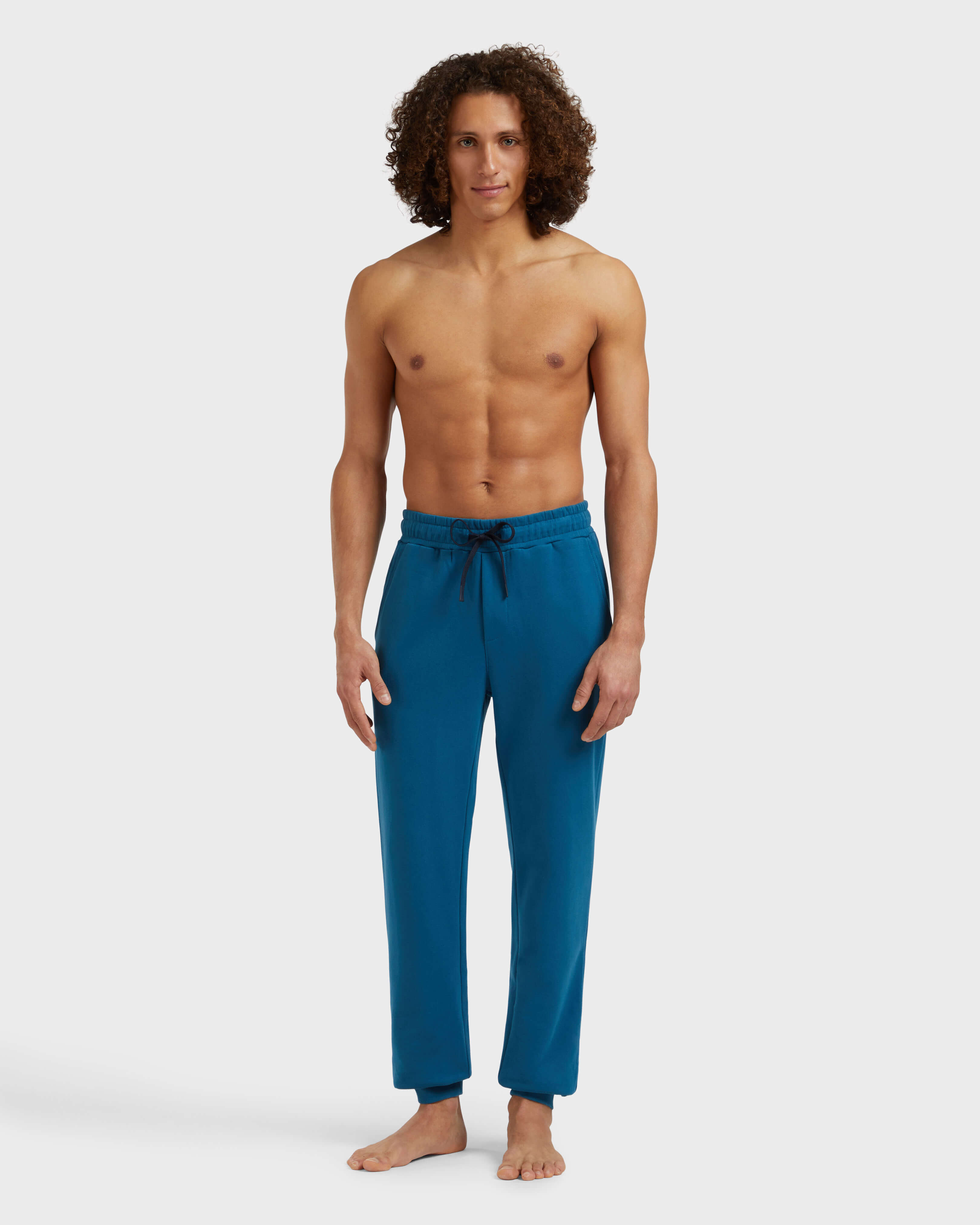 Men Jogger Cotton Pants Solid PEACOCK frontworn view