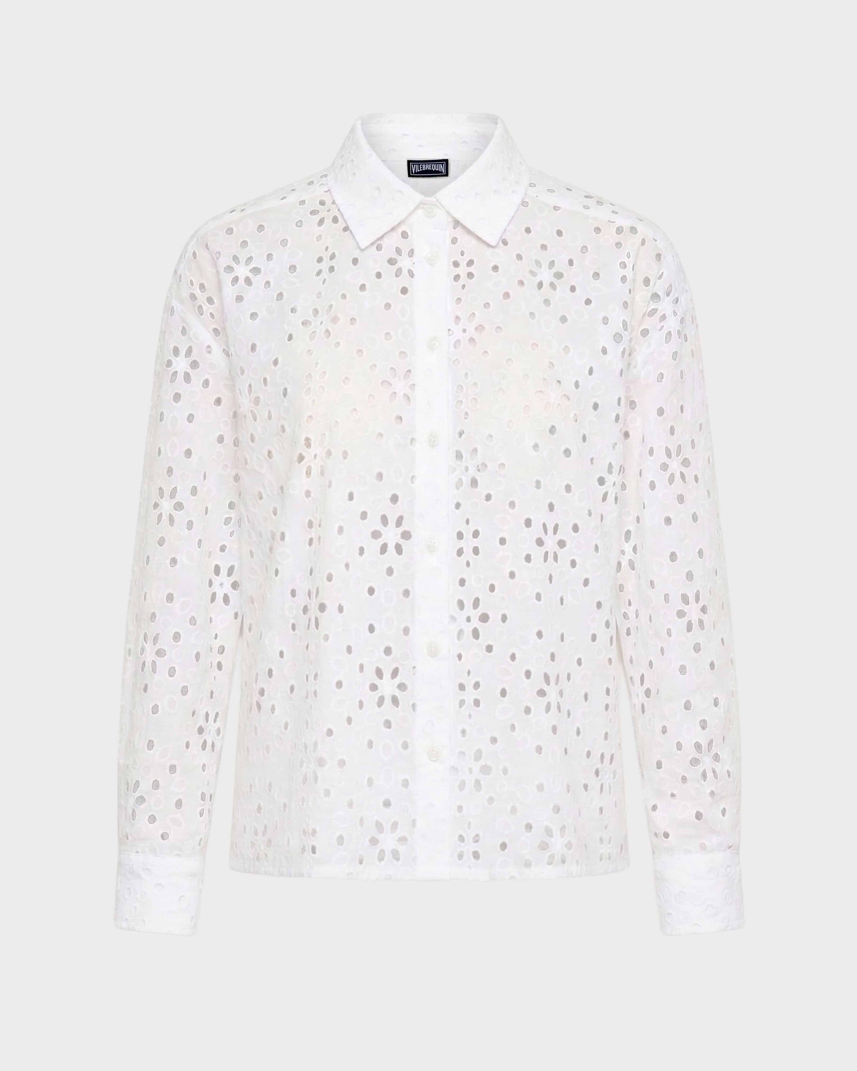 Camisa de Bordado Suizo Floral para mujer BLANCO front view