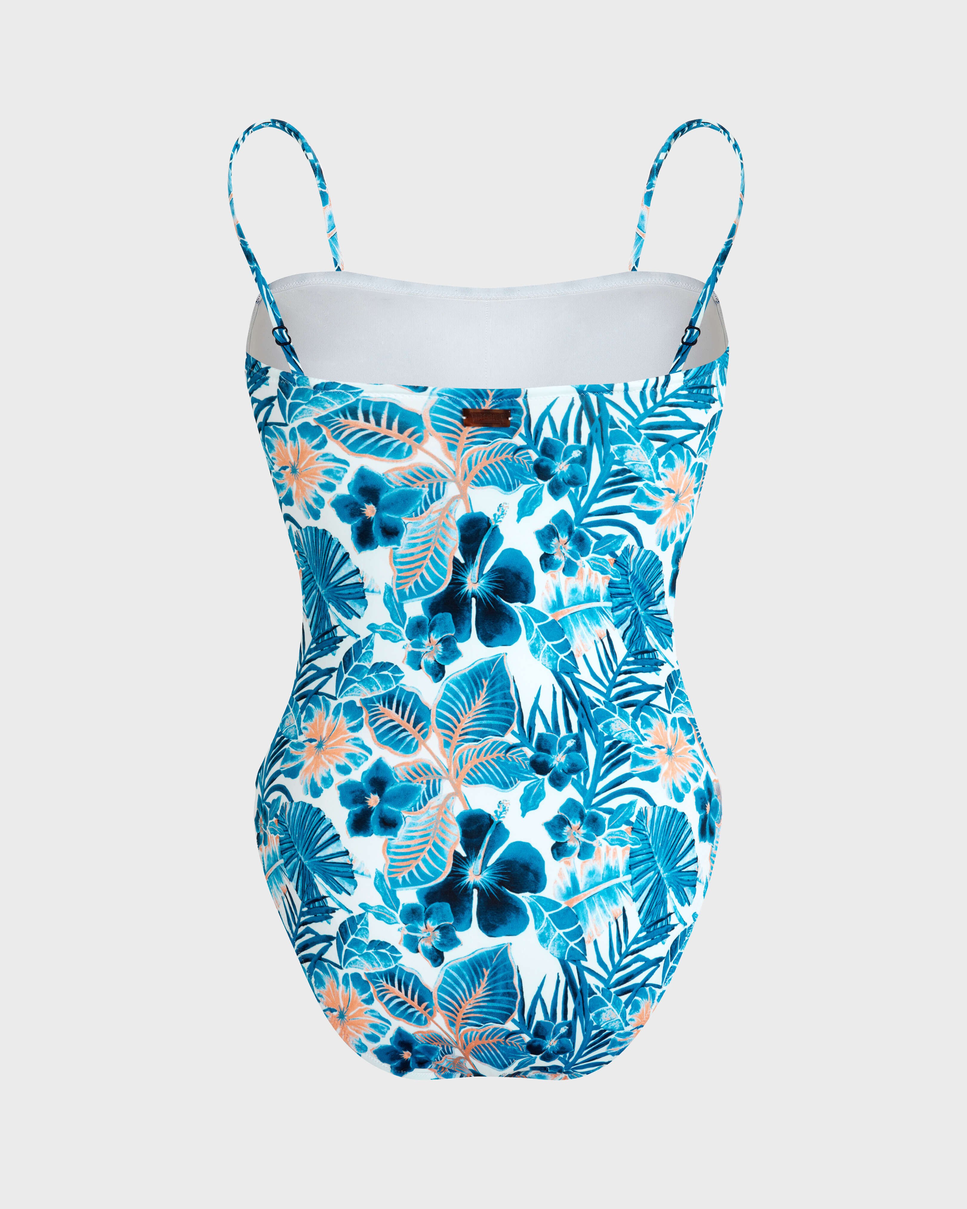 Bañador de una sola pieza tipo bustier con estampado Island Flowers para mujer BLANCO back view
