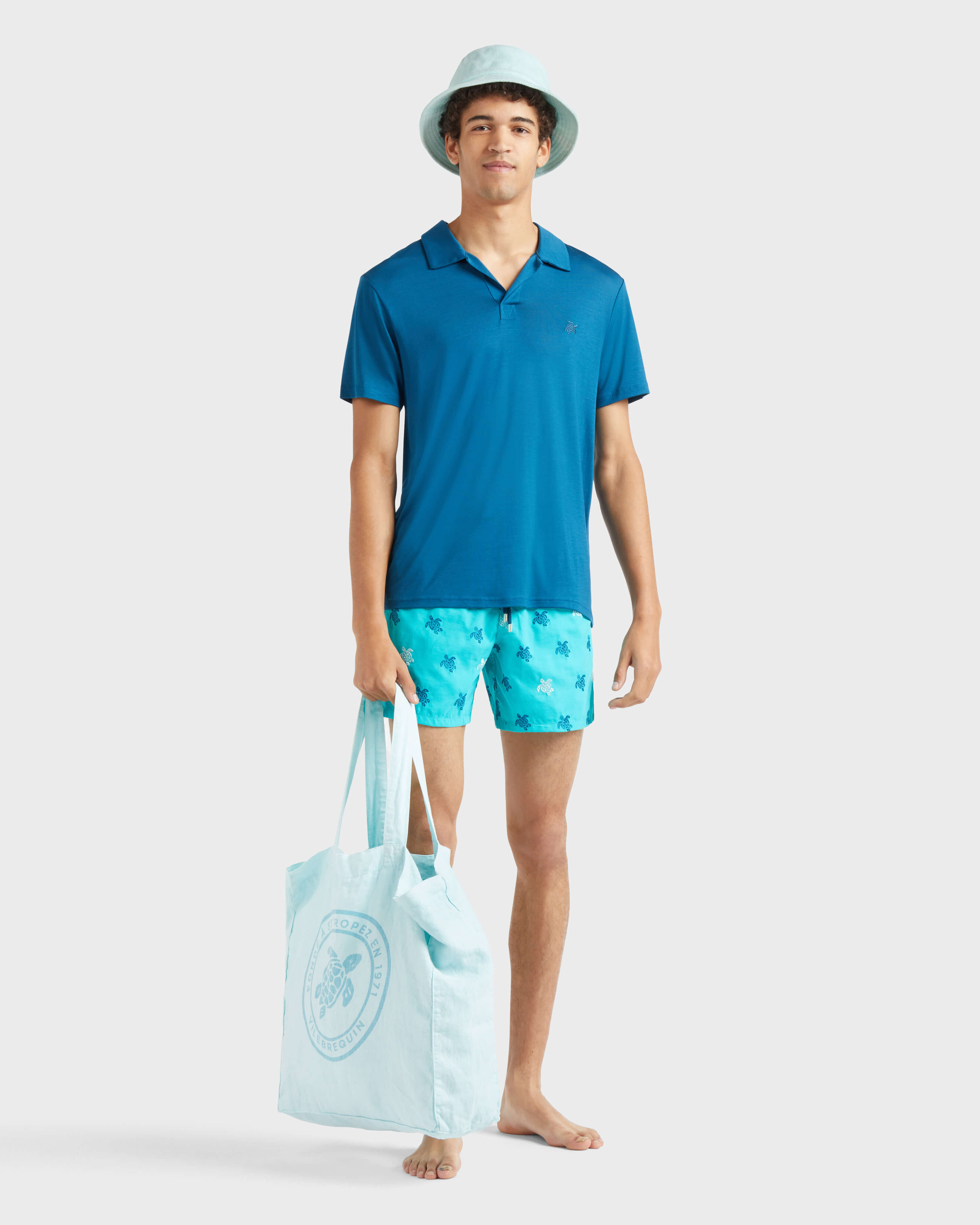 Men Swim Trunks Embroidered Micro Ronde des Tortues Diagonale - Limited Edition DISCO GREEN supp1 view