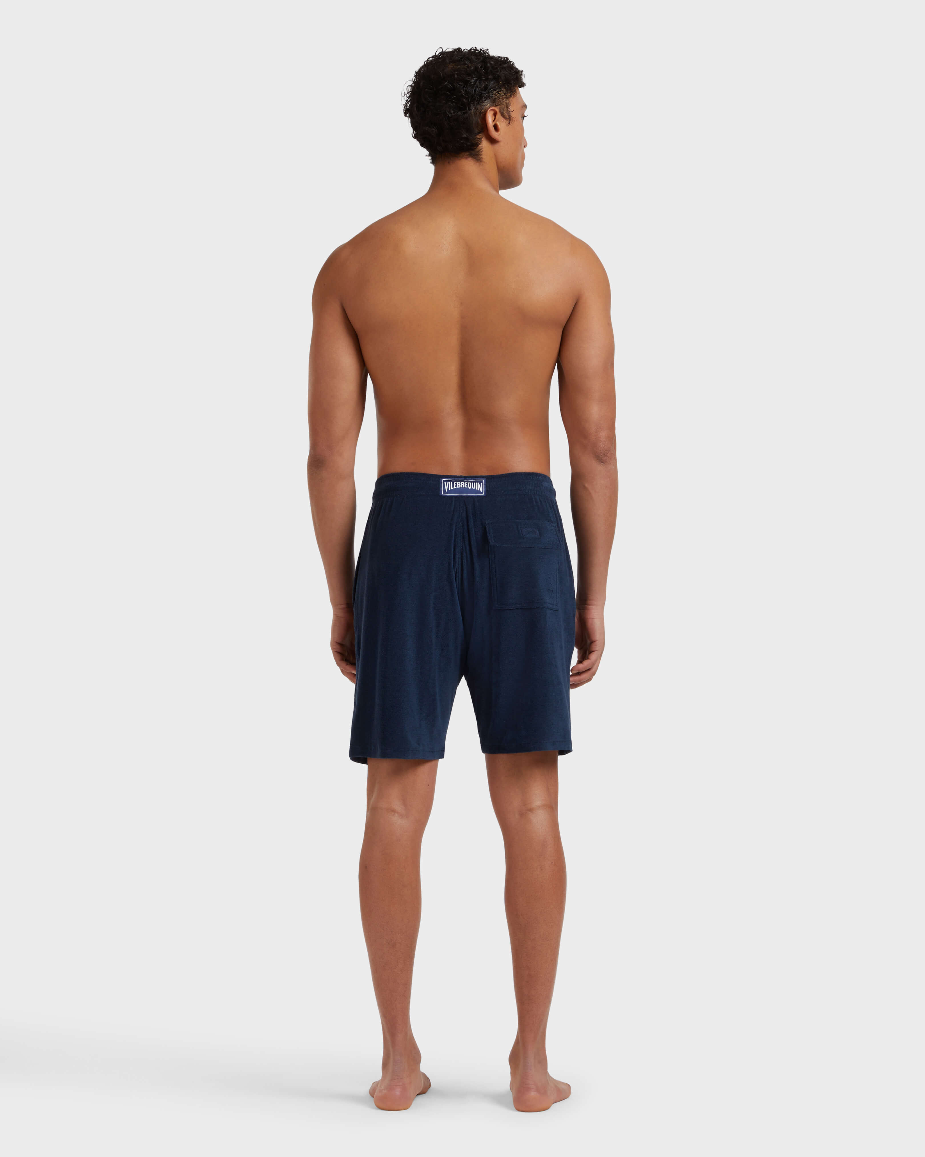 Terry Bermuda Shorts Solid NAVY backworn view