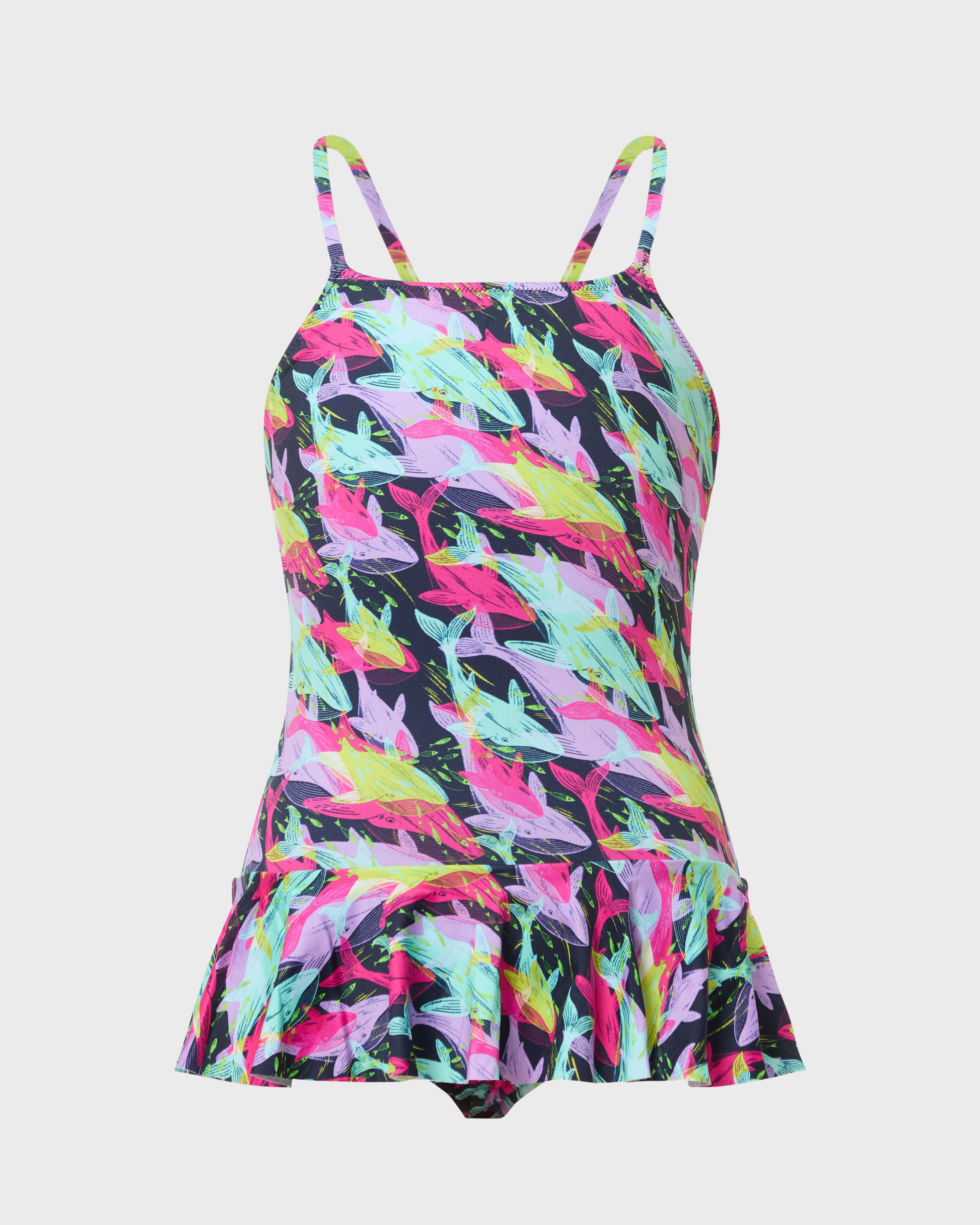 Bañador de una sola pieza con estampado Whales Offset para niña AZUL MARINO front view