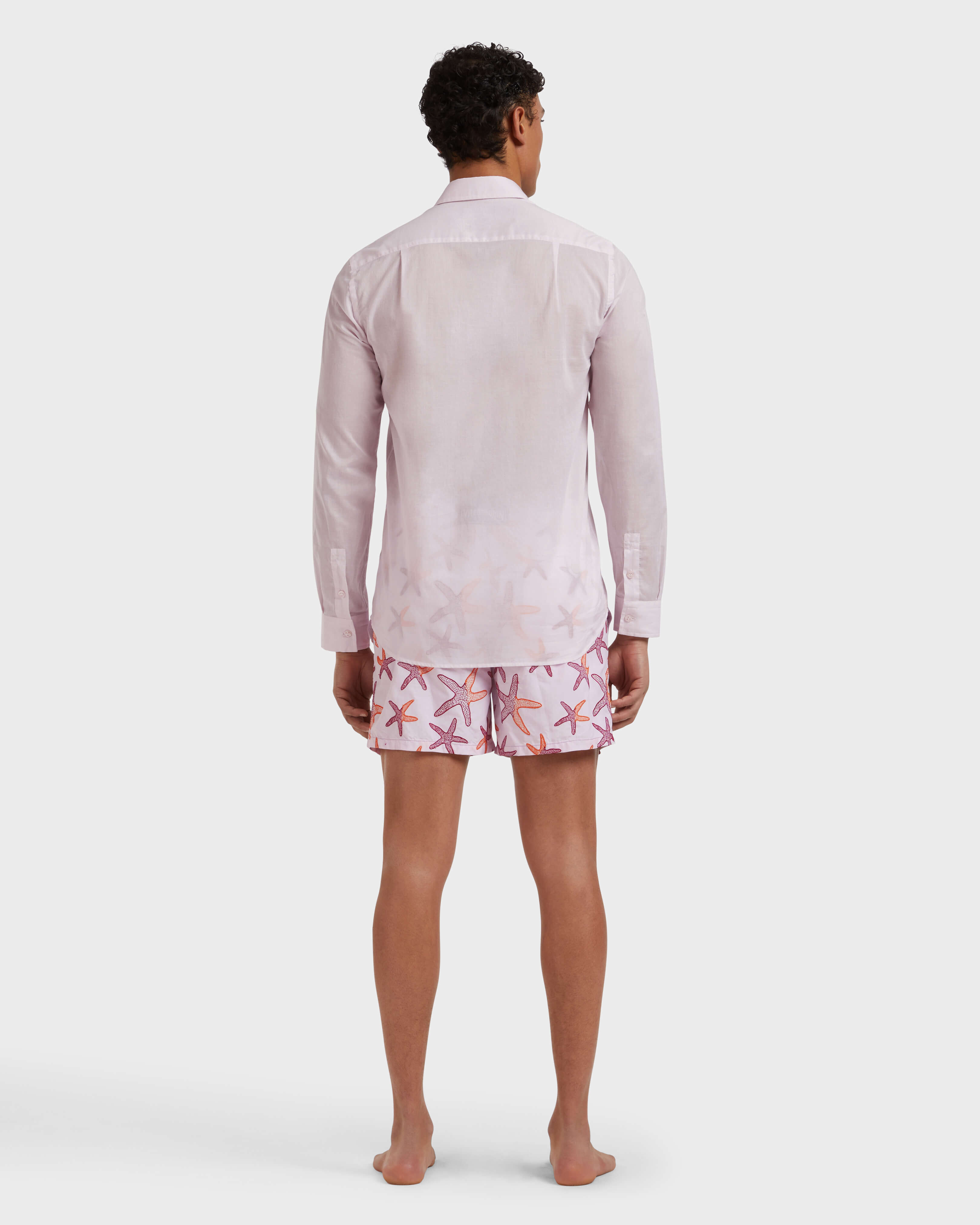 Cotton Voile Lightweight Shirt Solid PETALE / PINK backworn view