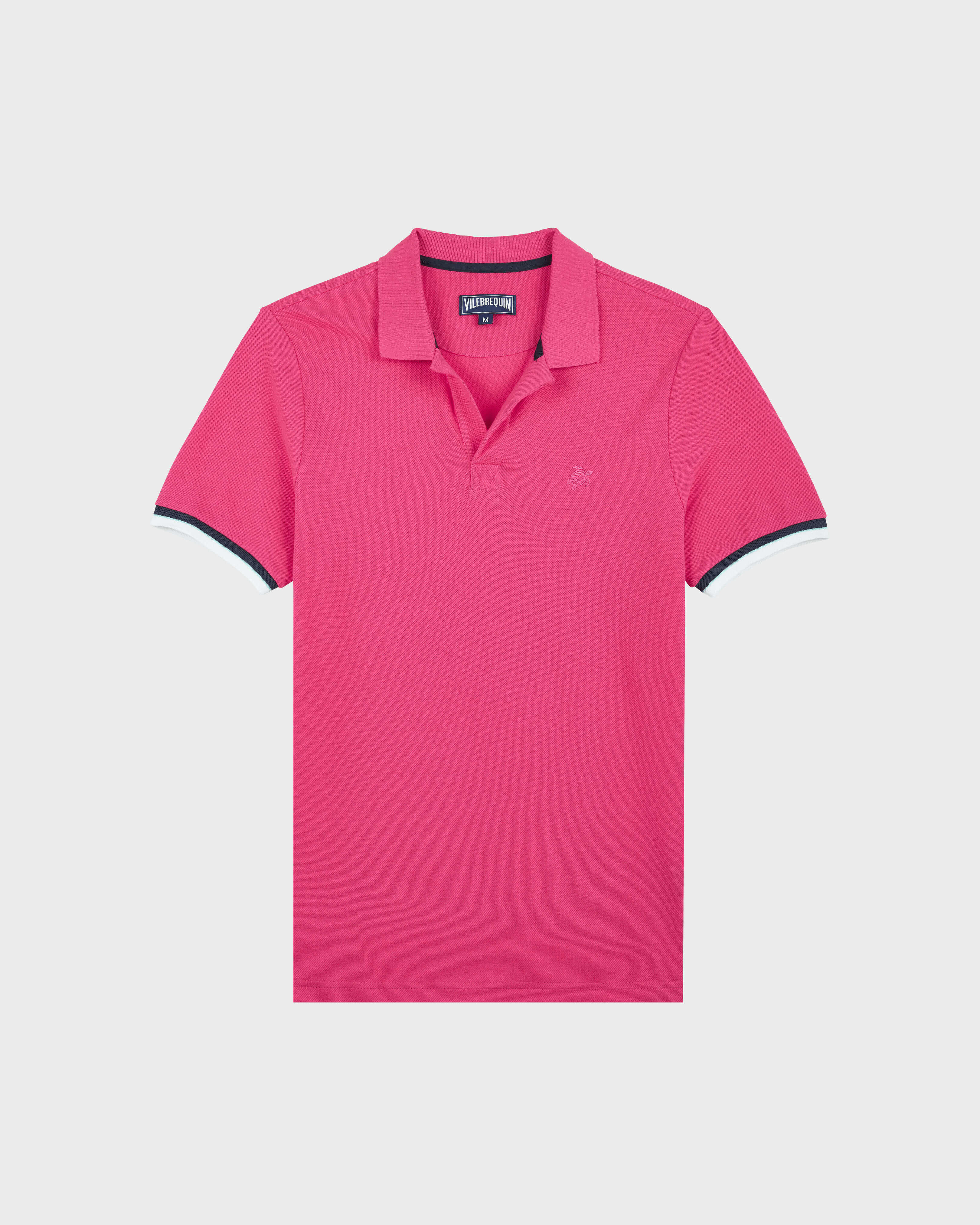 Polo en piqué de algodón de color liso para hombre SHOCKING PINK front view