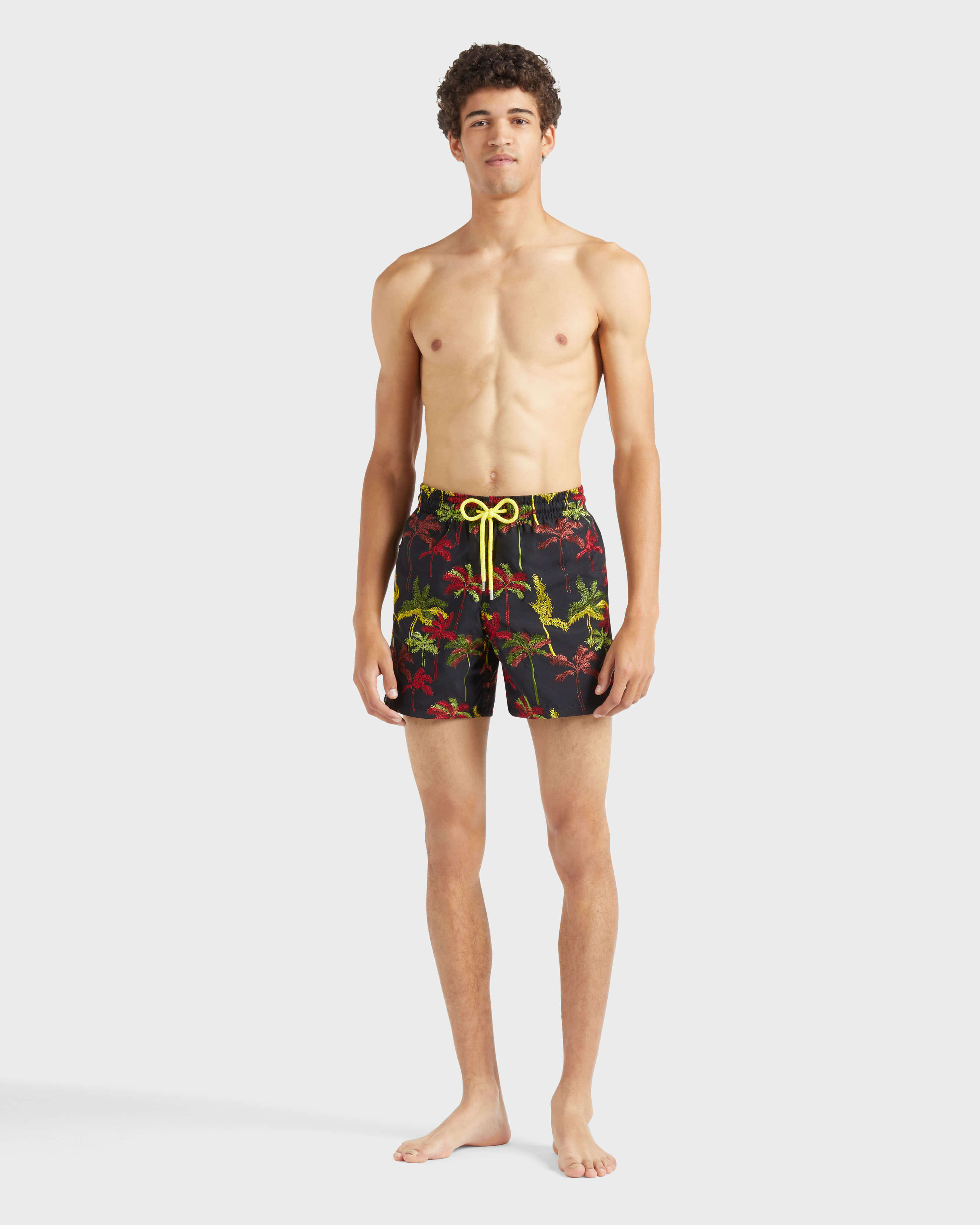 Men Swim Shorts Embroidered Palm Offset - Limited Edition BLACK frontworn view