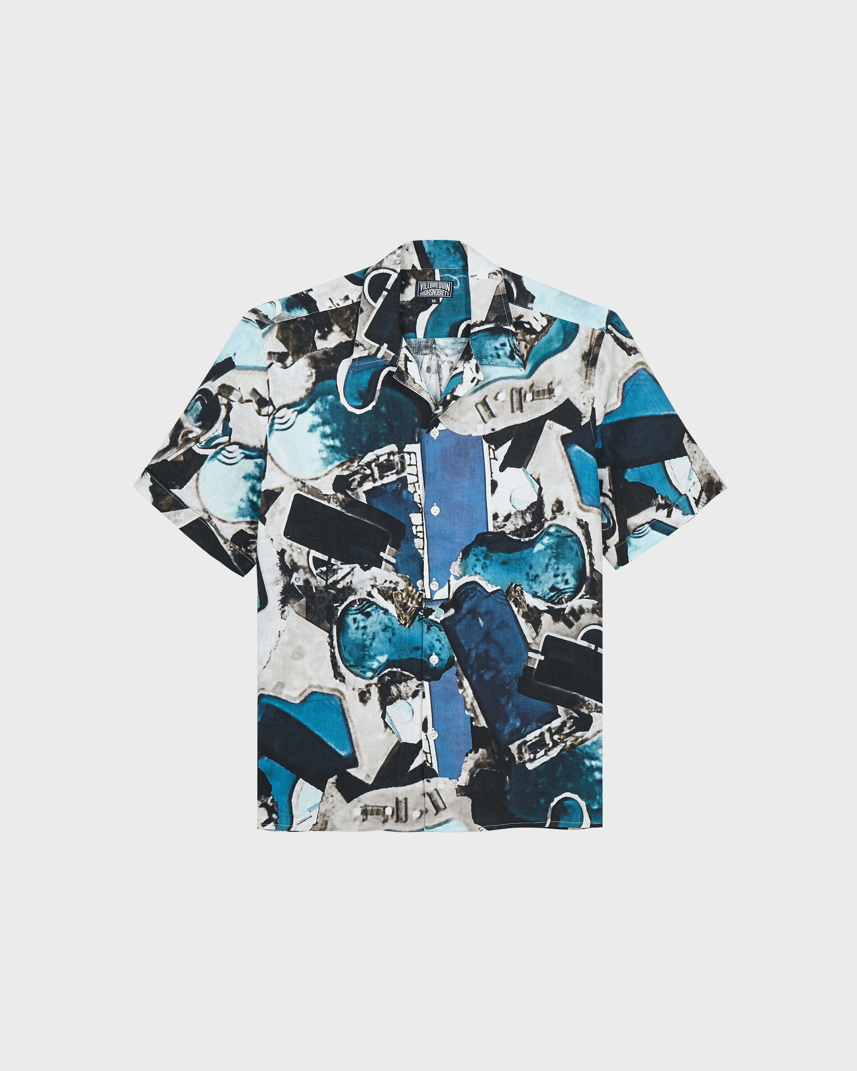 Camisa de bolos de lino con estampado Californian Pool Dogtown para hombre - Vilebrequin x Highsnobiety BLUE NOTE front view