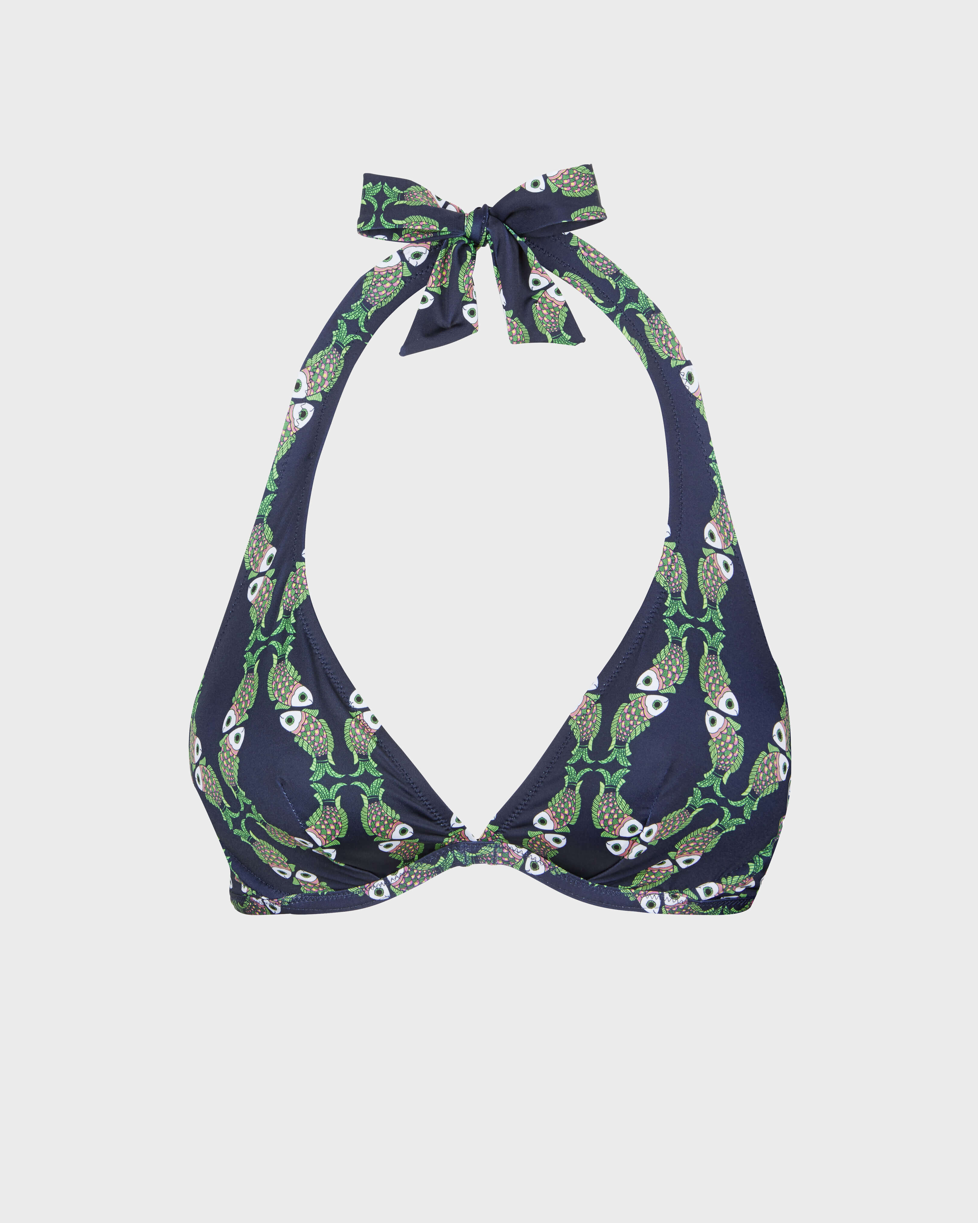 Women Halter Bikini Top Sweet Fishes BLU MARINE front view