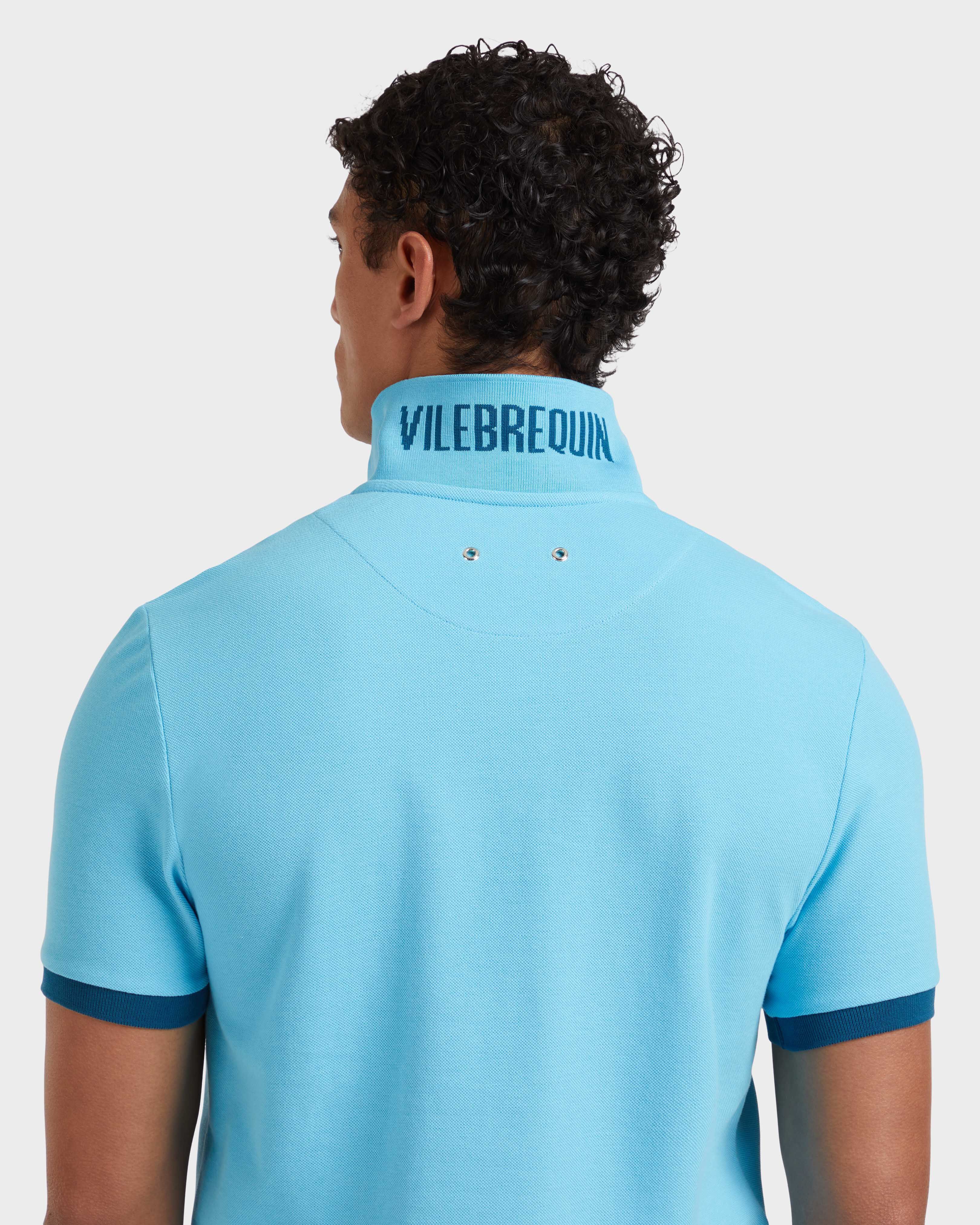 Men Organic Cotton Pique Polo Shirt Solid BLUE TOPAZ supp2 view