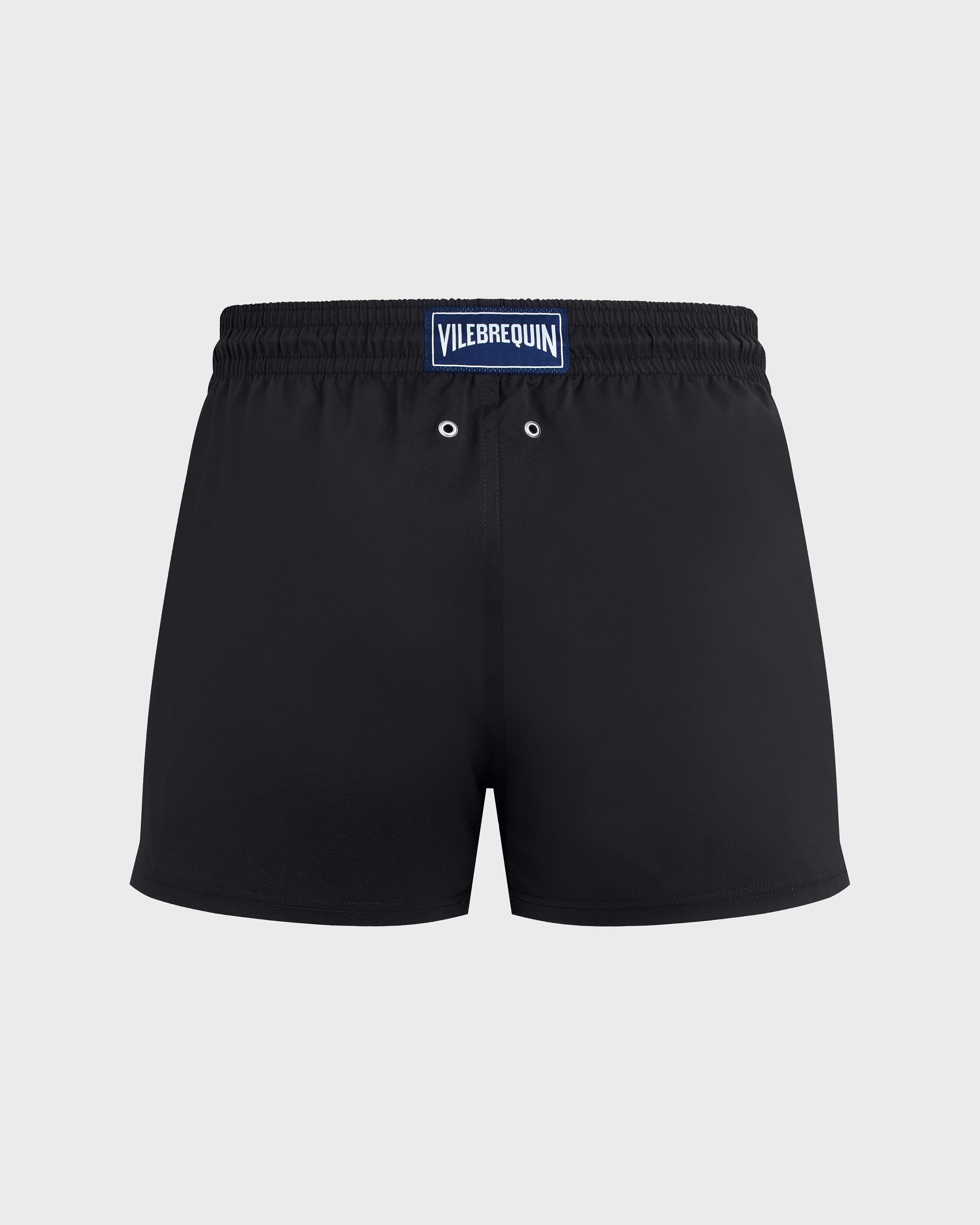 Men Swimwear Short and Fitted Stretch Solid BLACK back view
