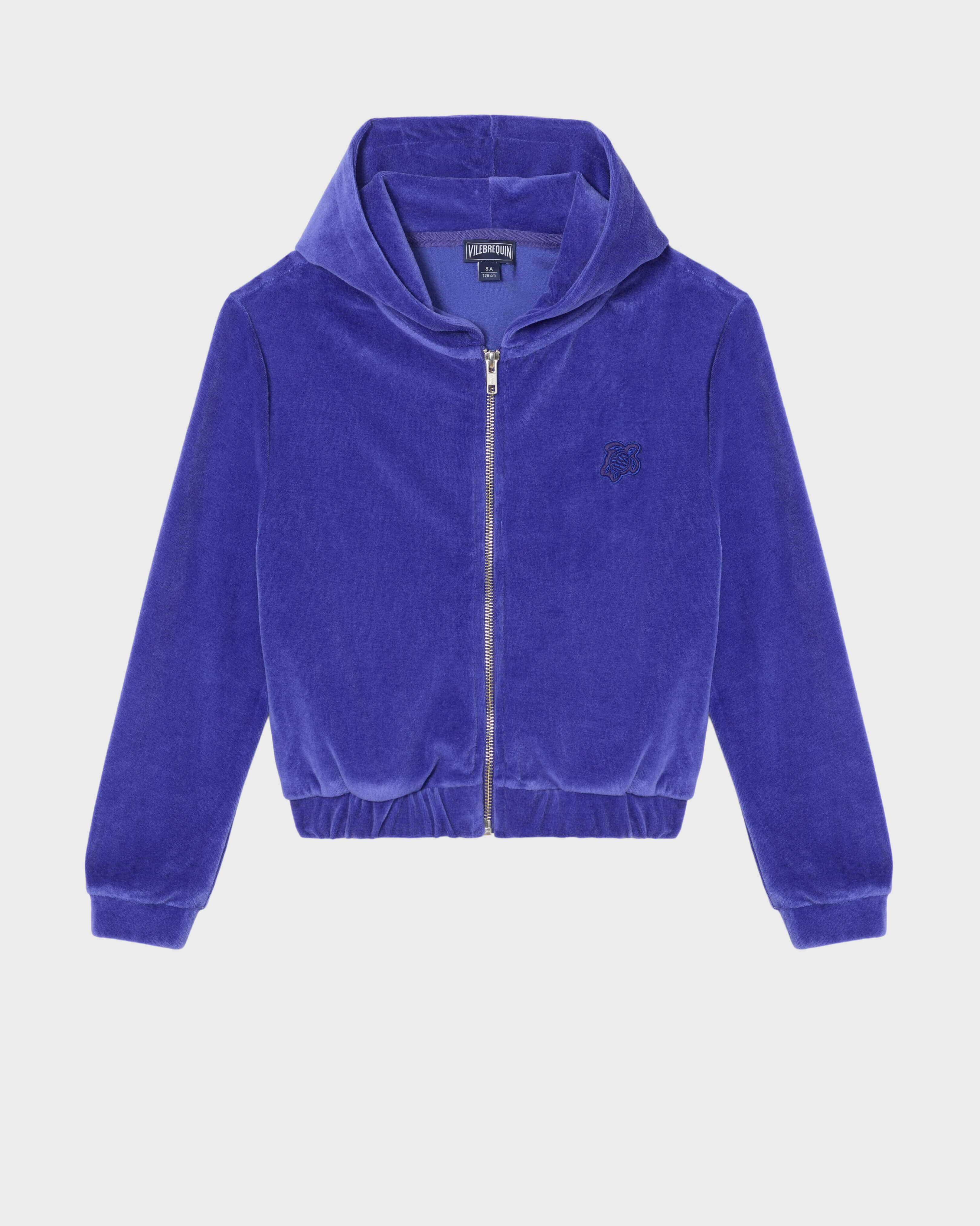 Samt-Sweatshirt mit durchgehendem Reißverschluss und gestickter Schildkröte für Kinder VERSAILLES front view