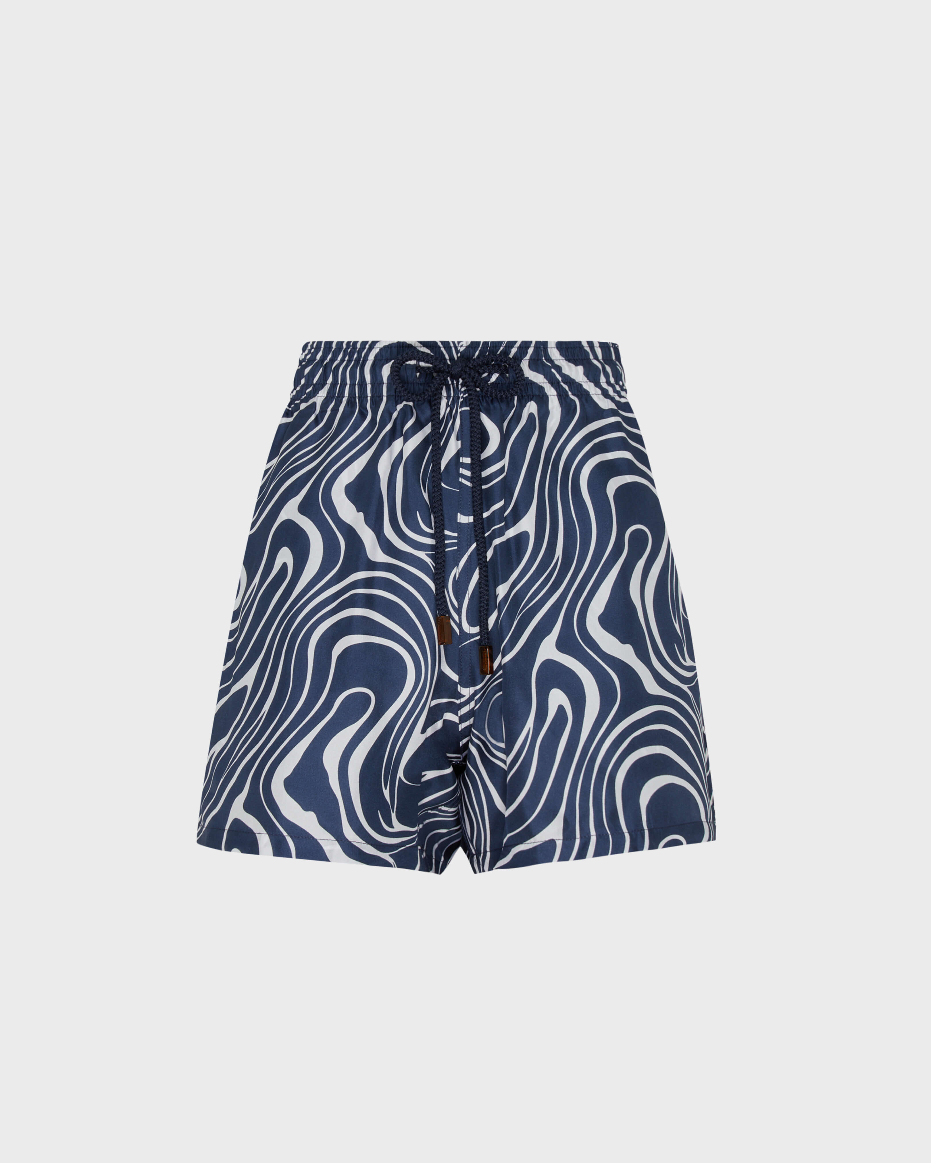 Women Silk Bermuda Shorts Waves NAVY front view