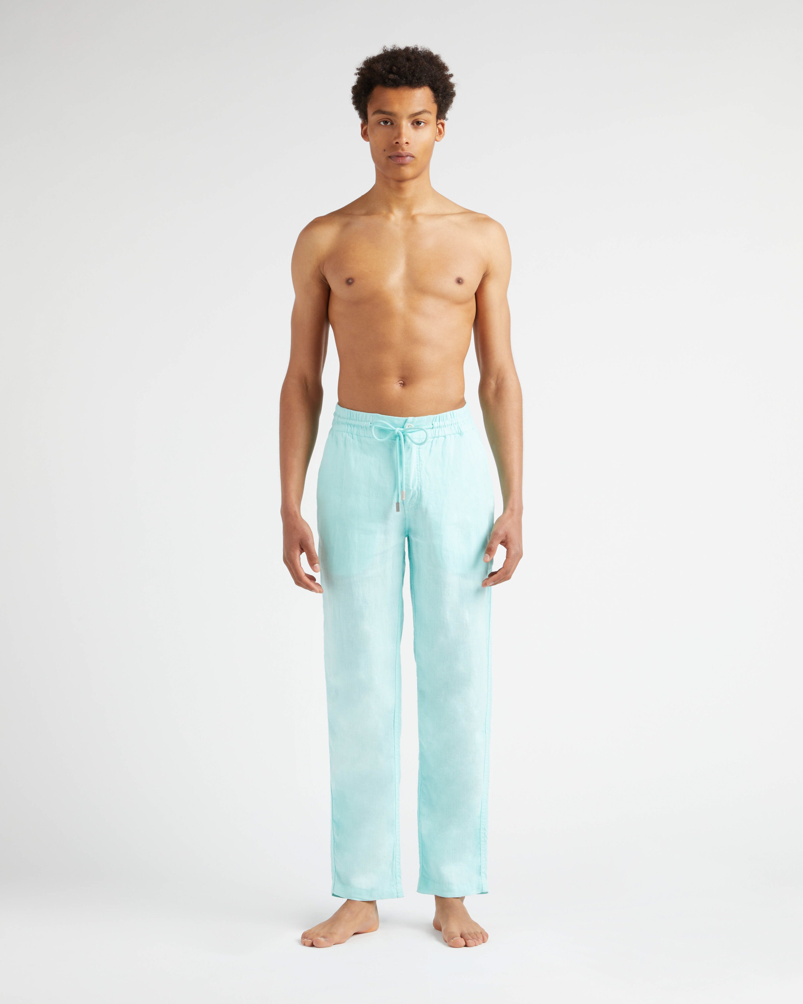Pantaloni uomo in lino tinta unita dal taglio dritto LAGUNA frontworn view
