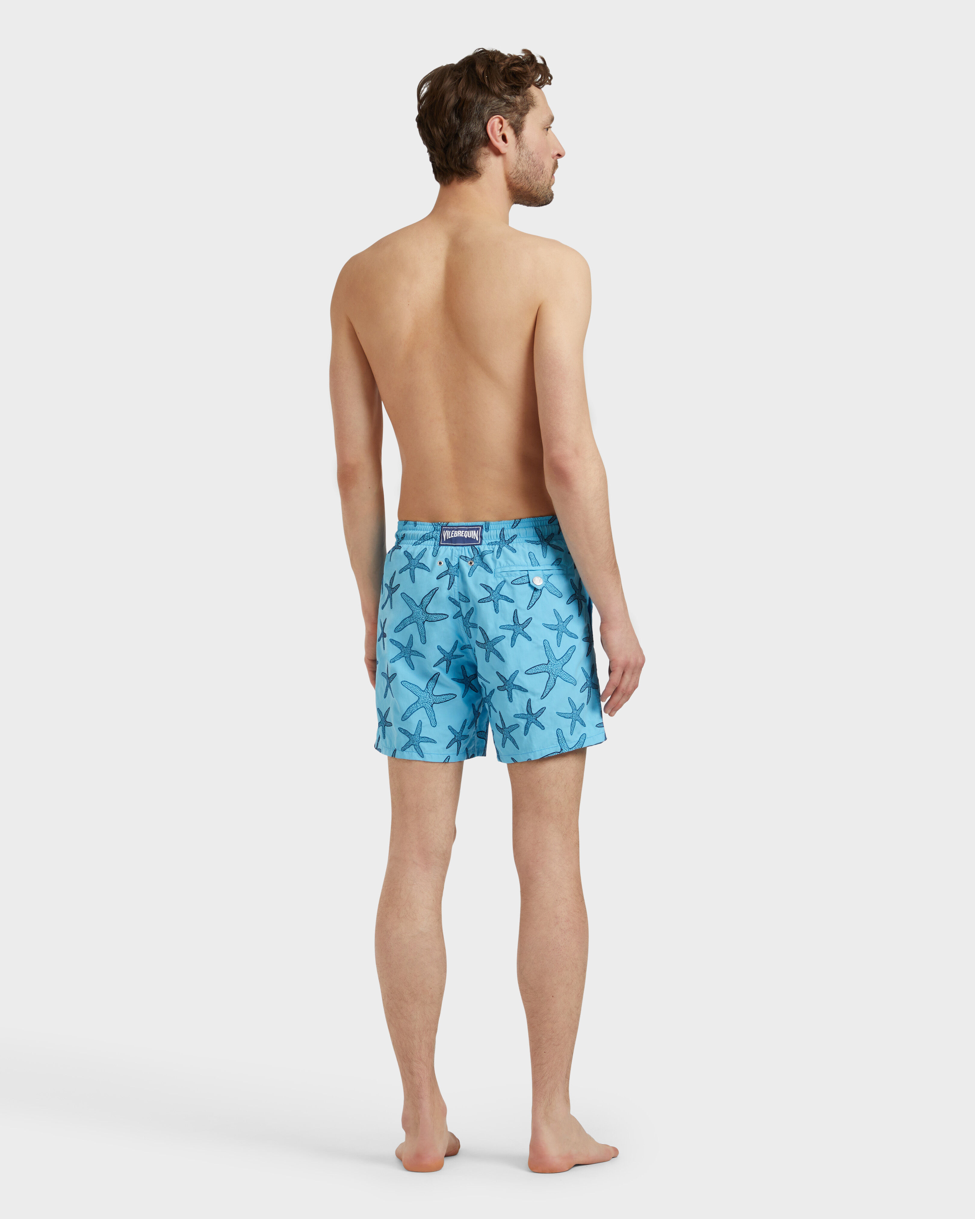 Men Swim Shorts Embroidered Starlettes- Limited Edition BLUE TOPAZ backworn view