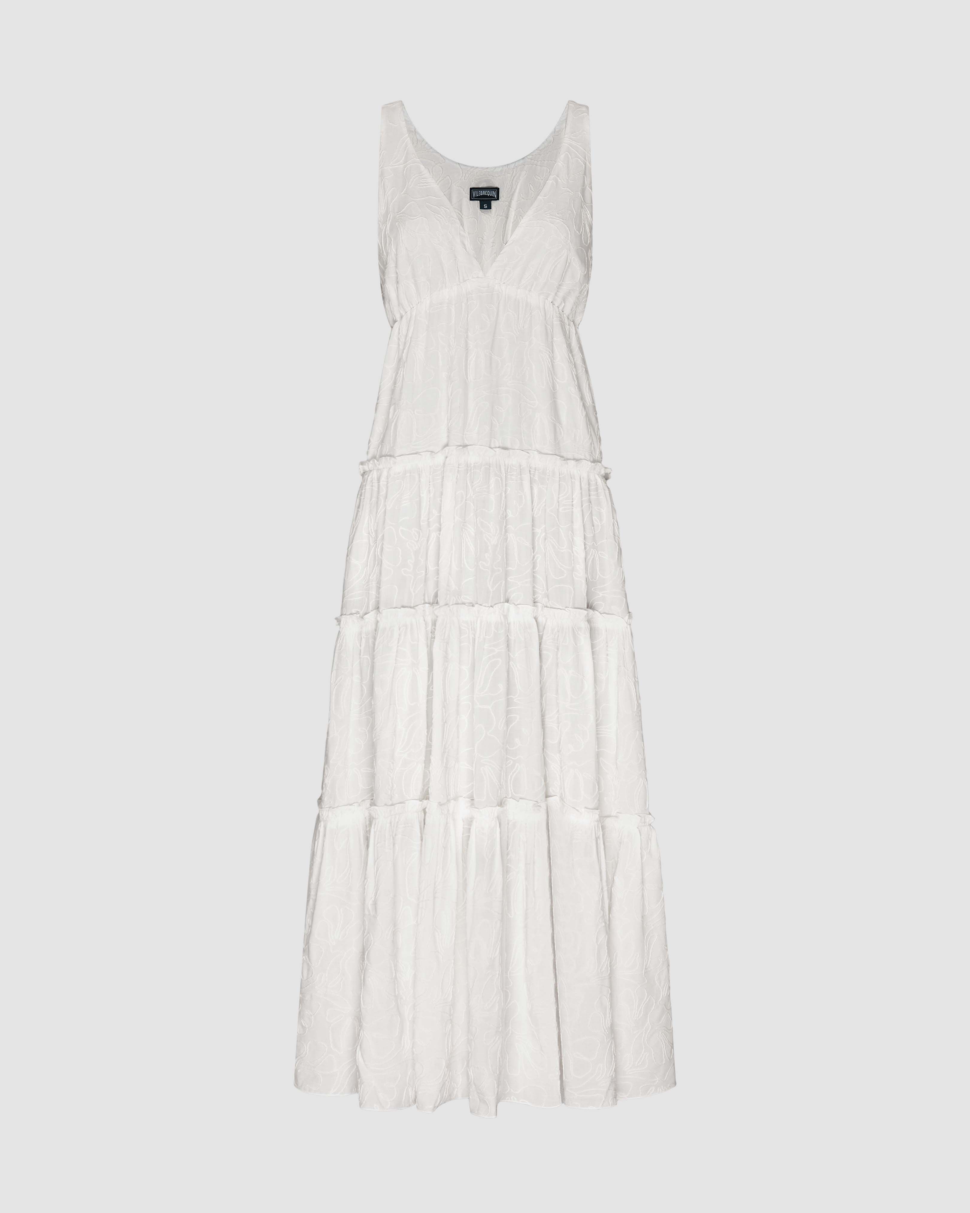 Women Long Viscose Dress Seashells OFF WHITE front view